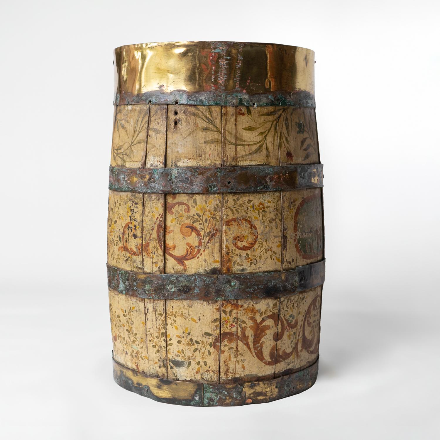 Antique Norwegian Folk Art Painted Coopered Barrel Stick Stand, 1800s 6