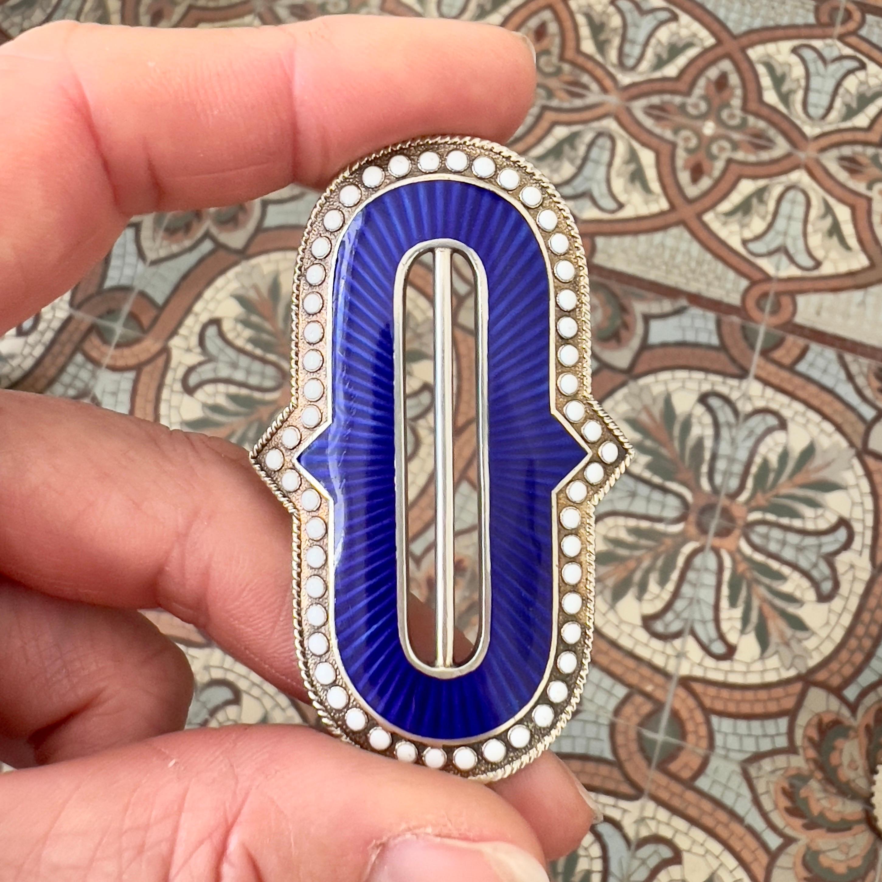 Art nouveau Boucle de ceinture norvégienne ancienne en émail guilloché par Marius Hammer, vers 1900 en vente