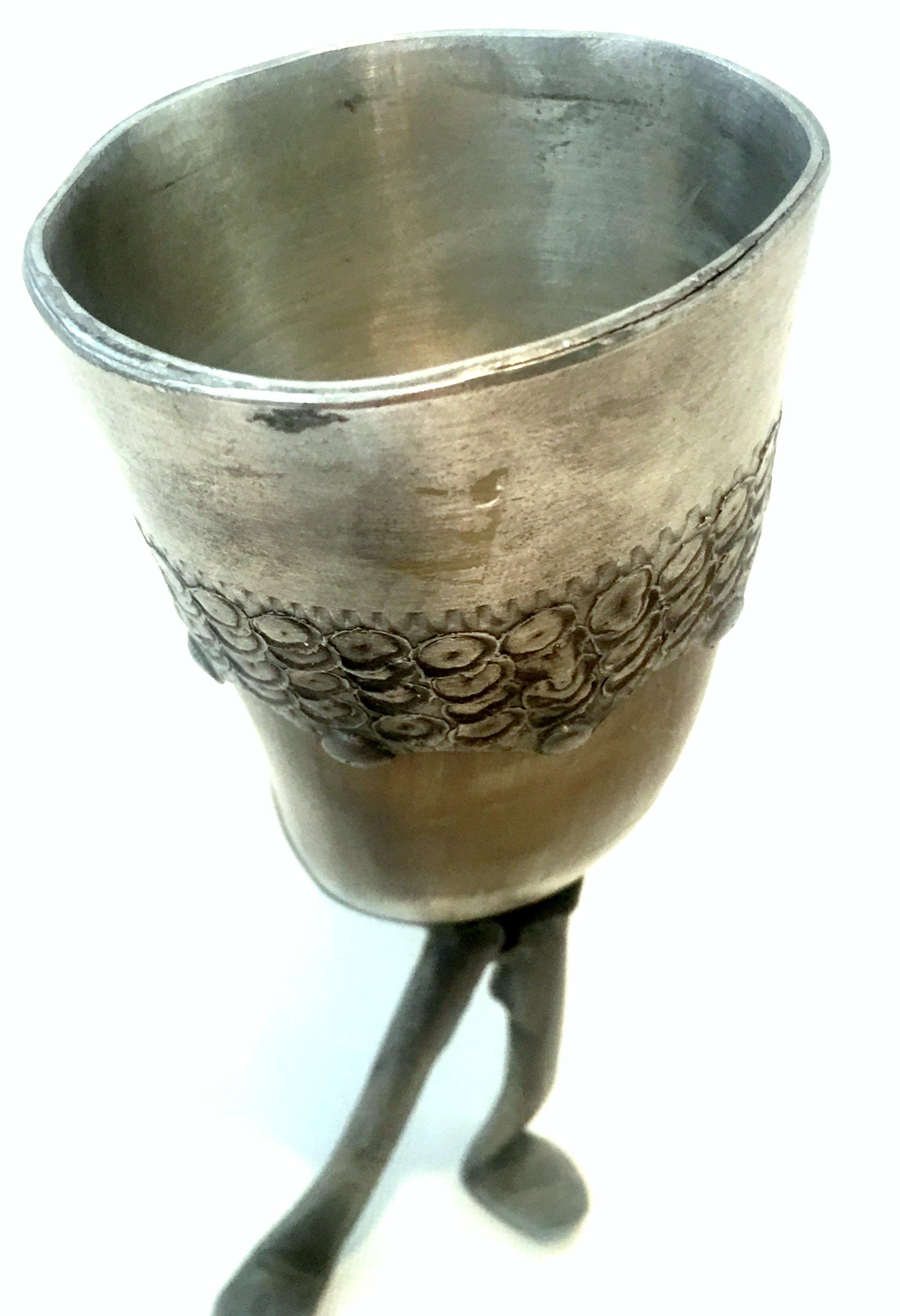 Antique Norwegian Horn and Footed Pewter Drinking Cup by, Knut Heggtveit 3