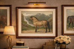 Antico ritratto di cavallo norvegese 1898, litografia equestre scandinava