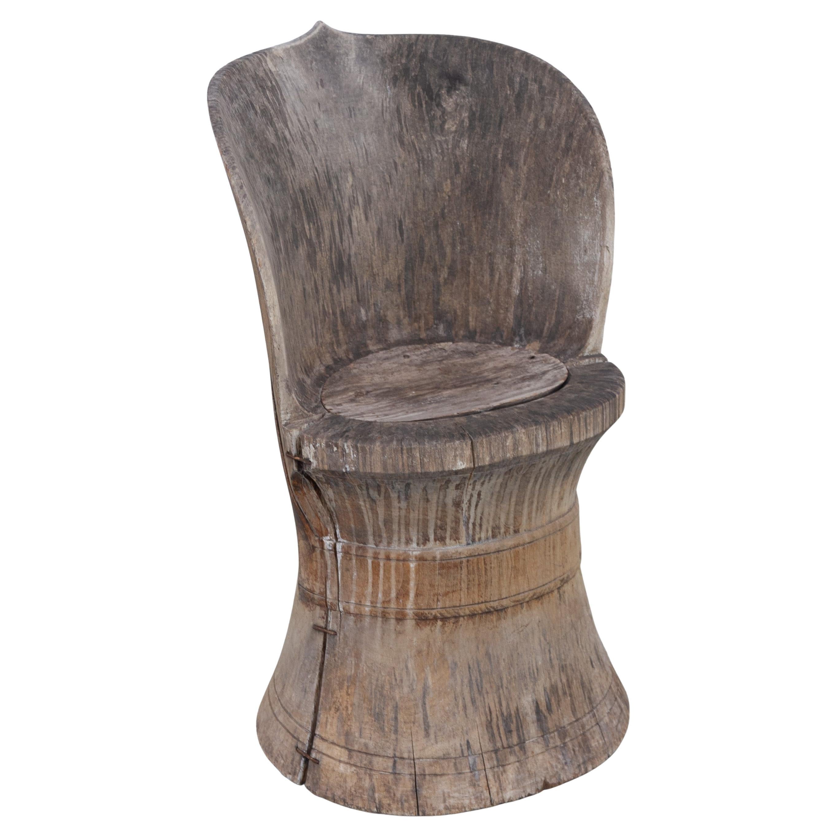 Antique Norwegian Kubbestol (Stump chair), with Carvings, 1800s.