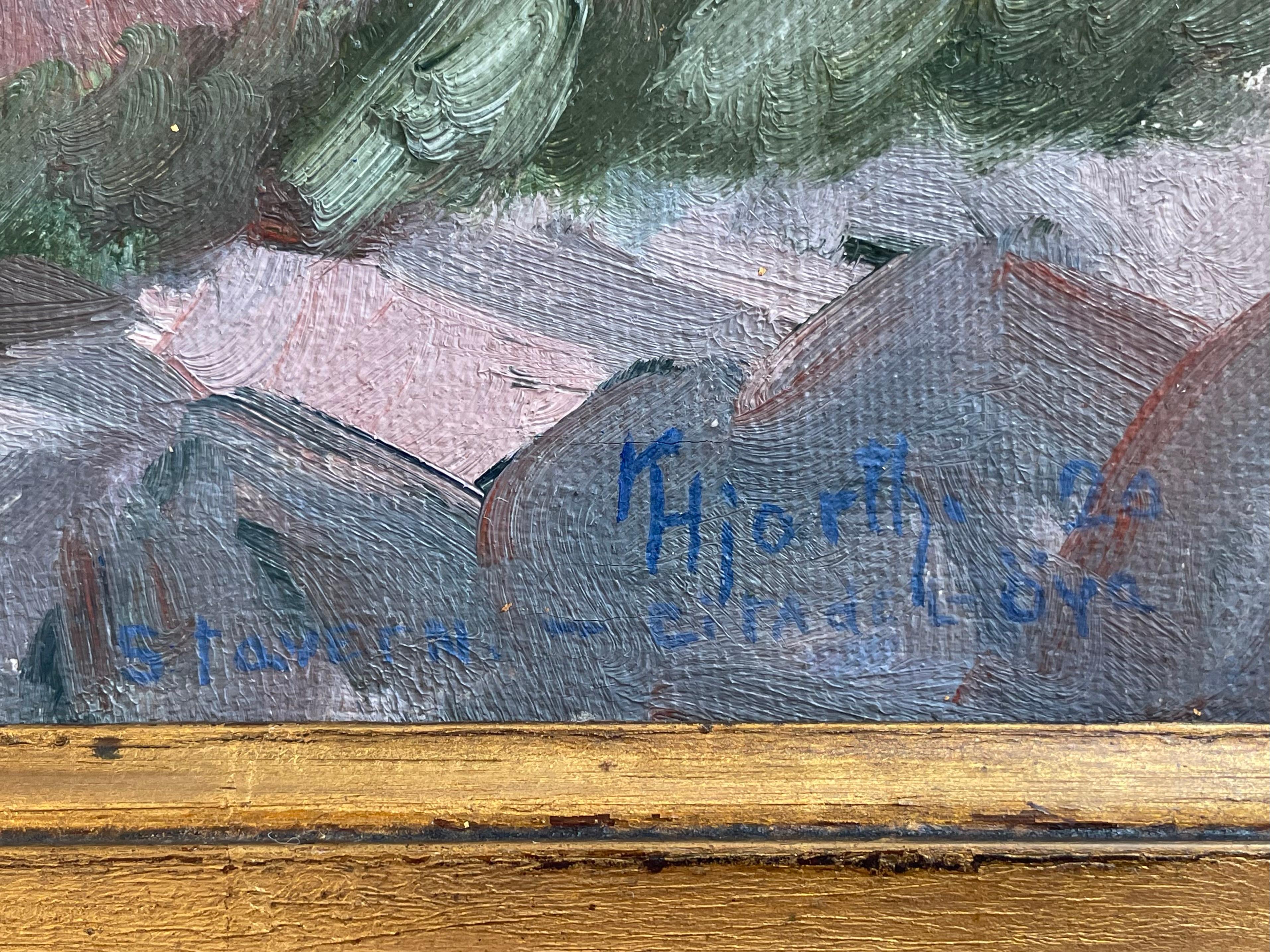 Art déco Ancienne peinture à l'huile norvégienne du début du 20e siècle représentant la forteresse de Staverns en vente