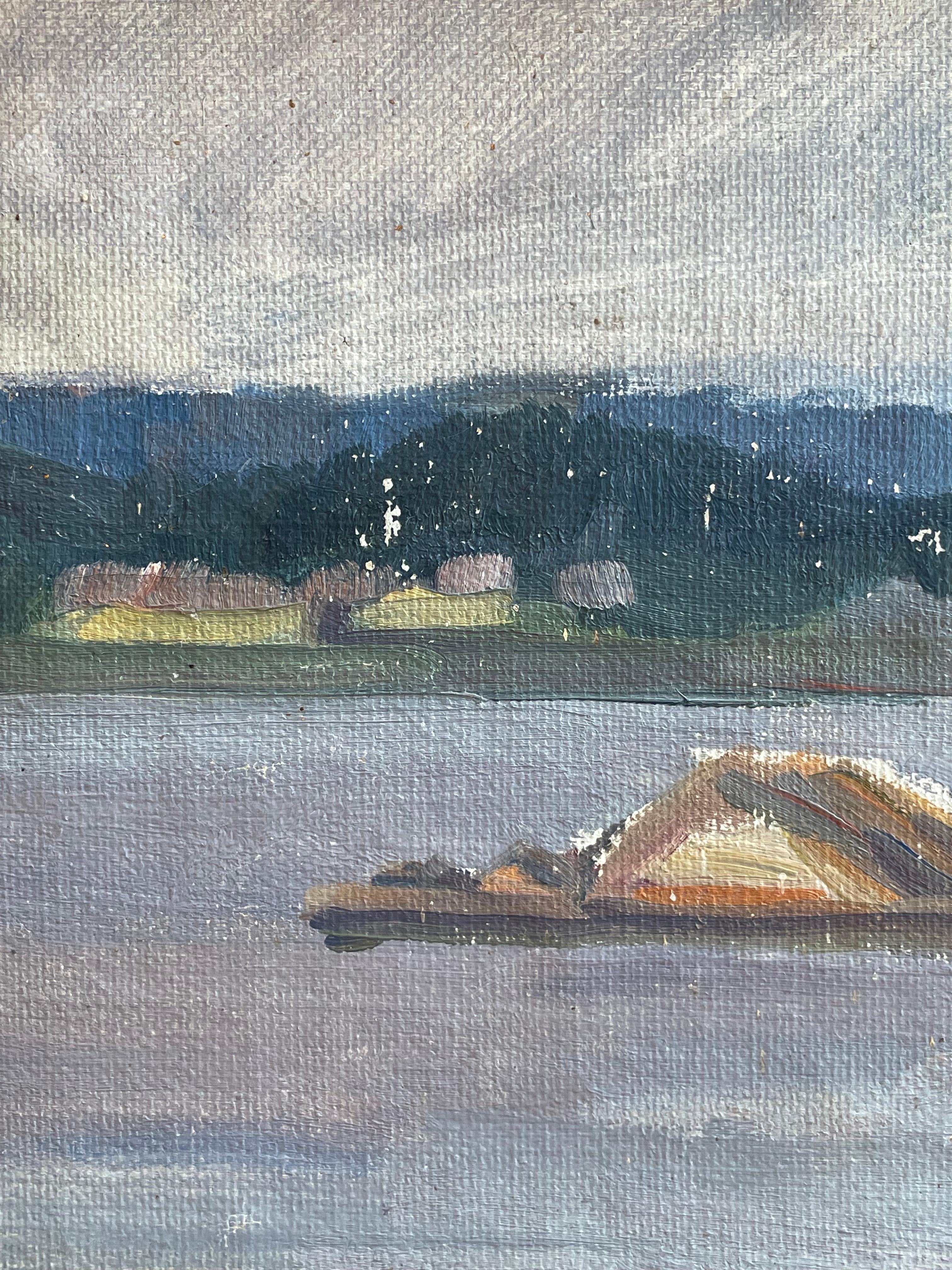 Danois Ancienne peinture à l'huile norvégienne du début du 20e siècle représentant la forteresse de Staverns en vente