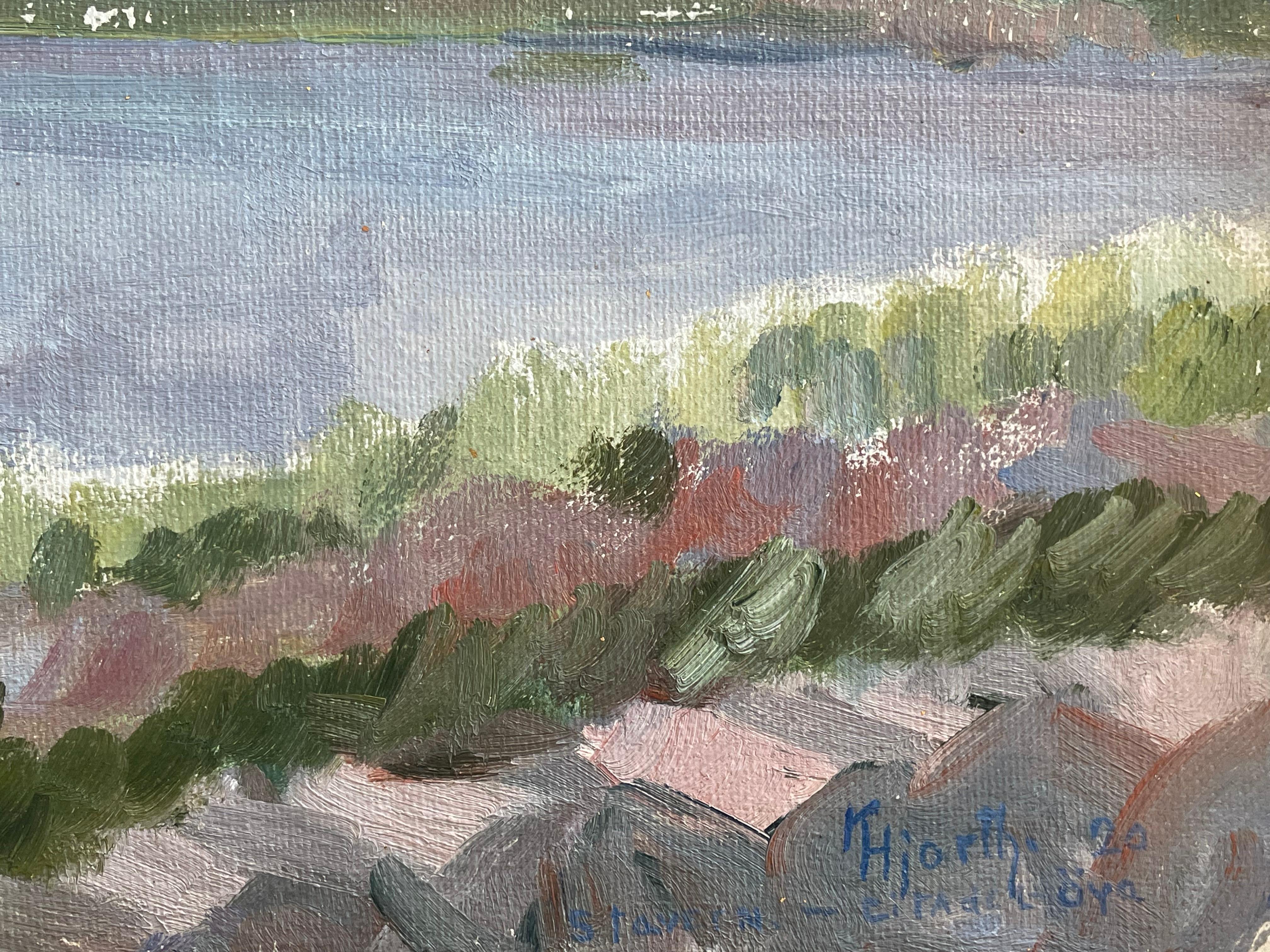 20ième siècle Ancienne peinture à l'huile norvégienne du début du 20e siècle représentant la forteresse de Staverns en vente