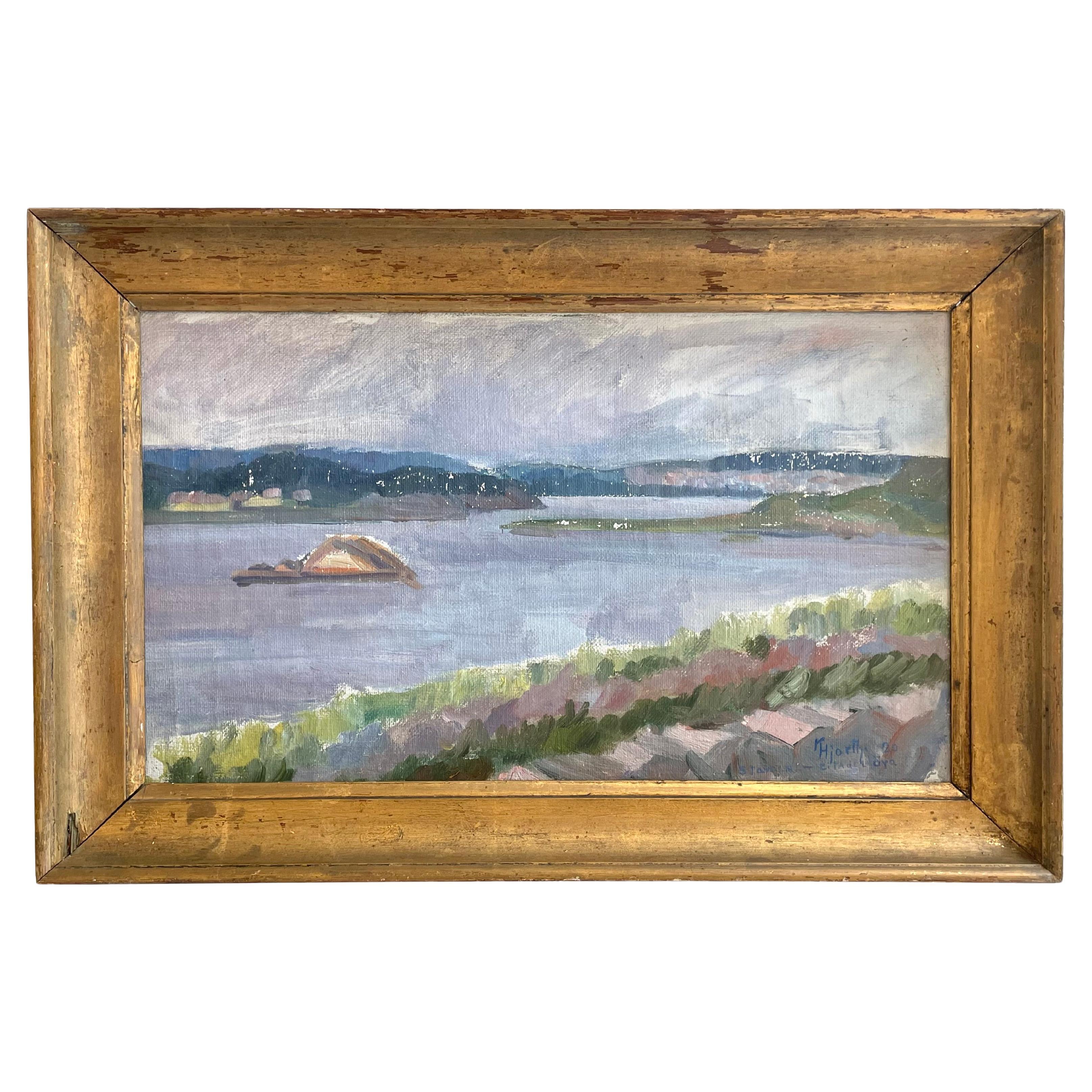 Ancienne peinture à l'huile norvégienne du début du 20e siècle représentant la forteresse de Staverns en vente