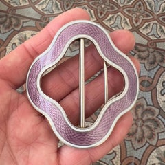 Antique Norwegian Pink Guilloché Enamel Belt Buckle by Marius Hammer, circa 1900
