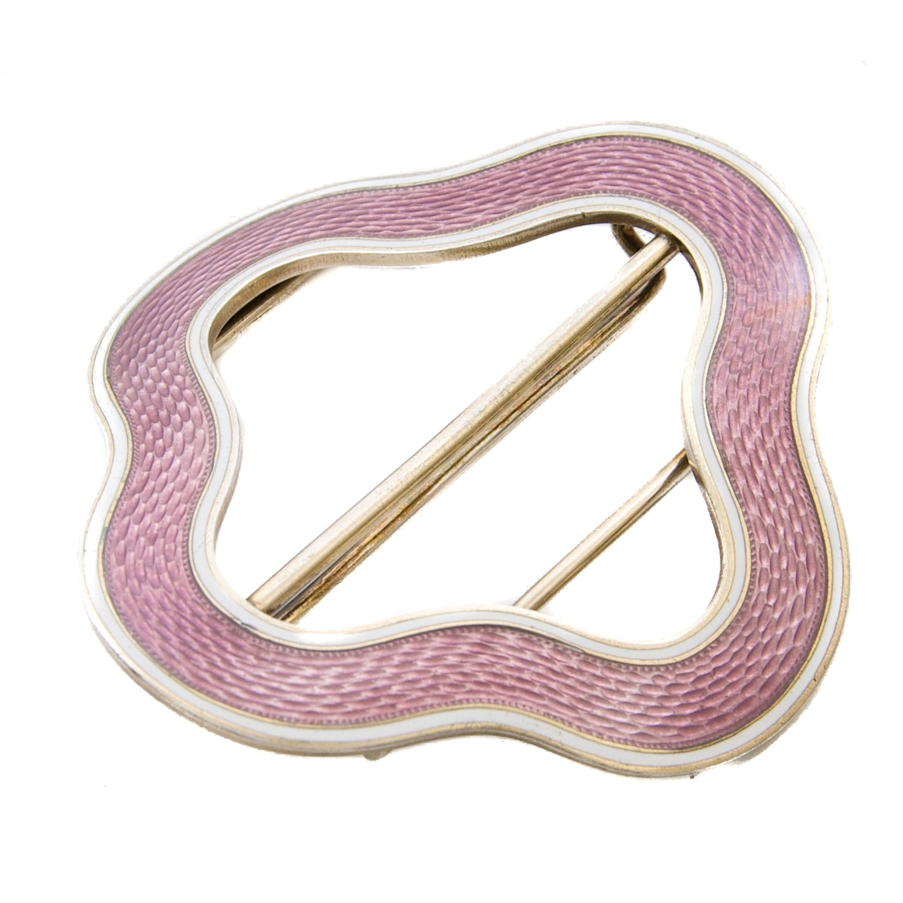 Antike norwegische Gürtelschnalle mit rosa Guilloche-Emaille von Marius Hammer, um 1900 im Zustand „Gut“ im Angebot in Rotterdam, NL