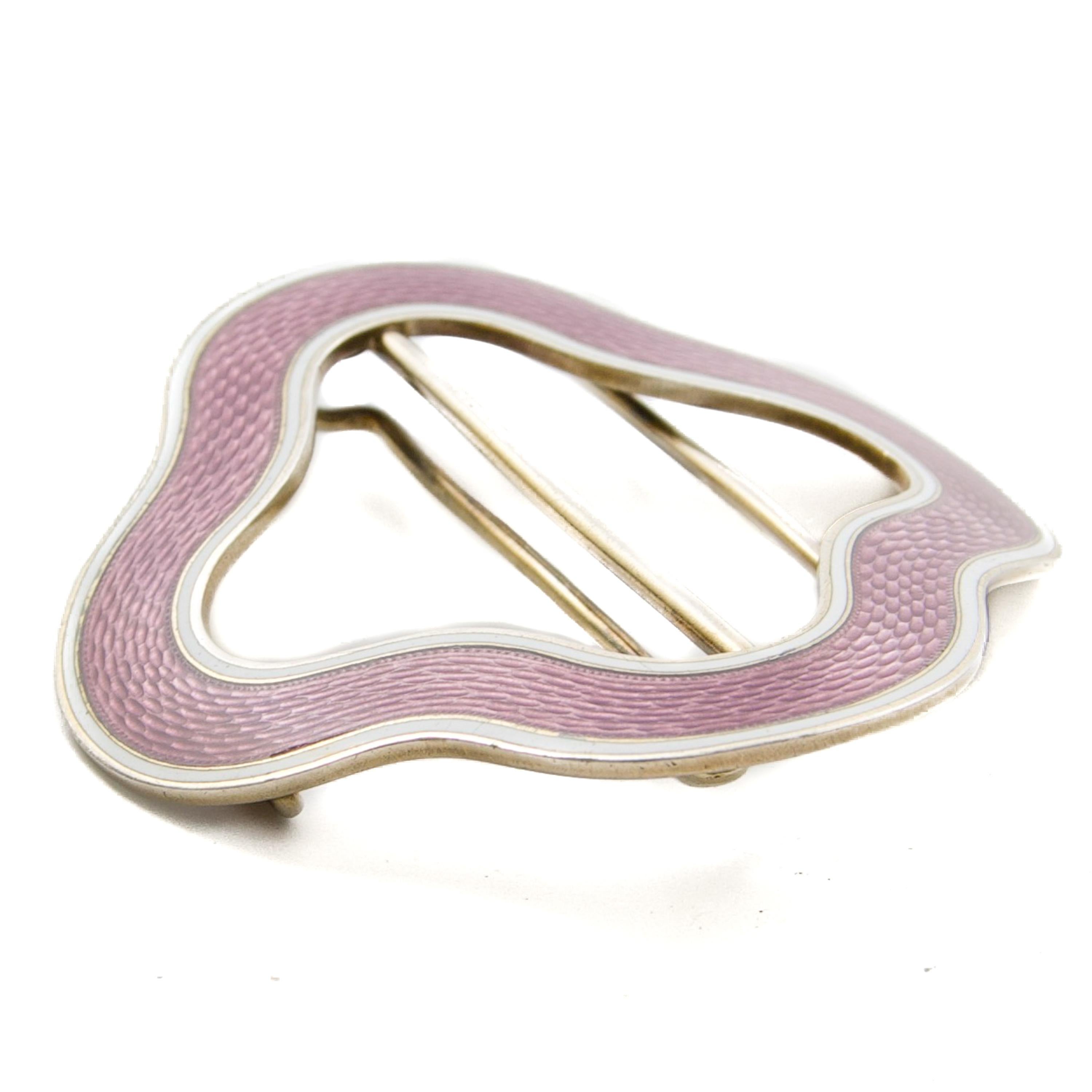 Antike norwegische Gürtelschnalle mit rosa Guilloche-Emaille von Marius Hammer, um 1900 für Damen oder Herren im Angebot