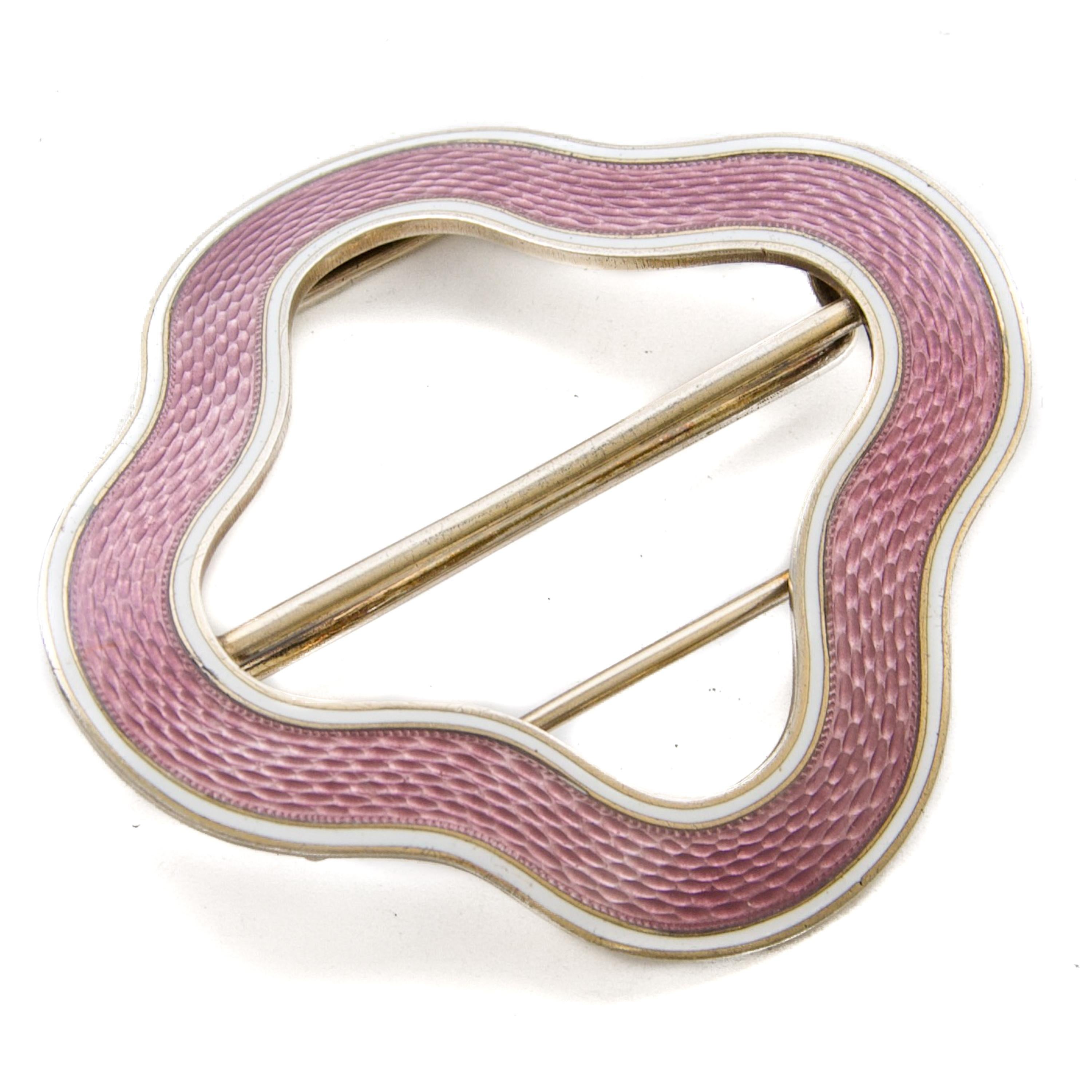 Antike norwegische Gürtelschnalle mit rosa Guilloche-Emaille von Marius Hammer, um 1900 im Angebot 3