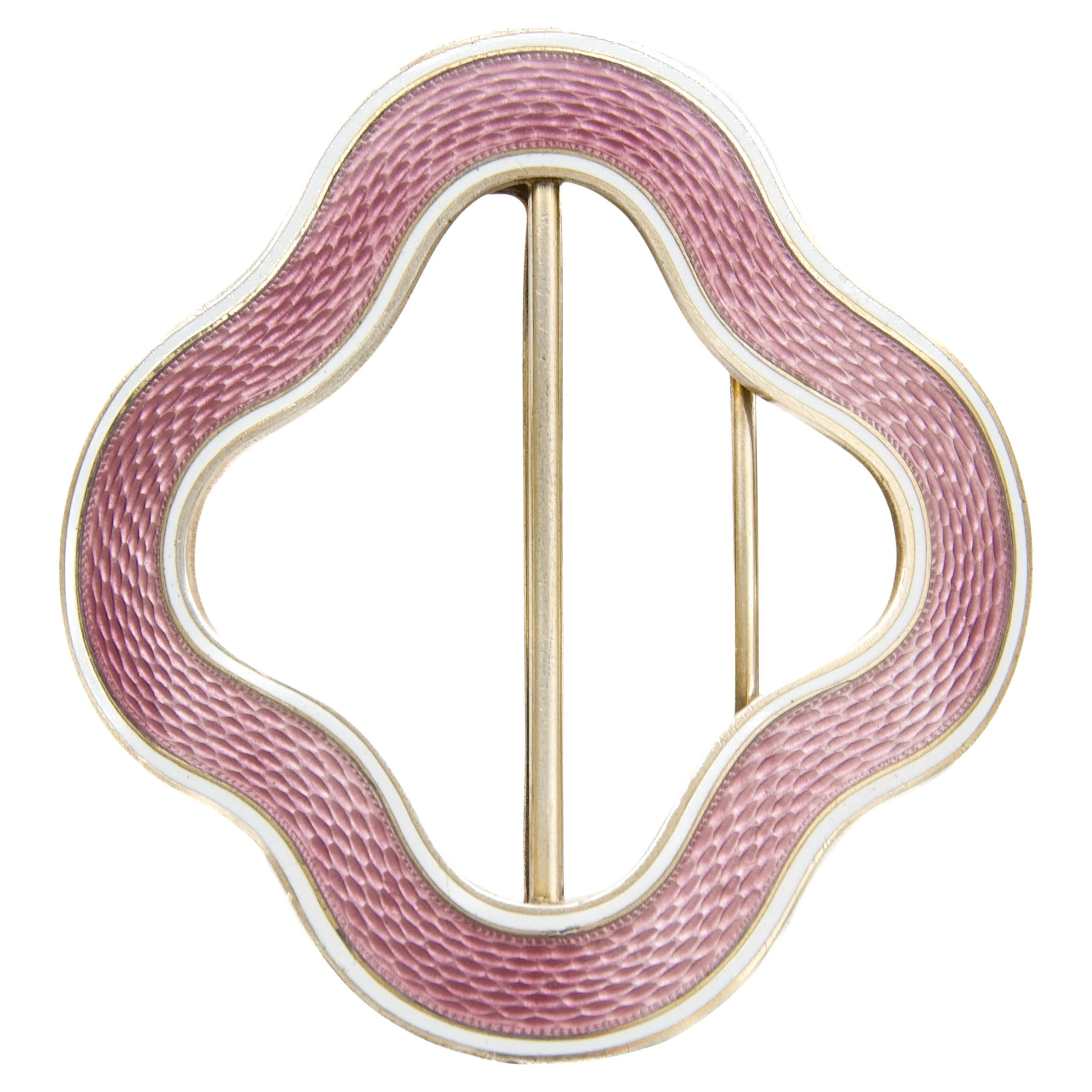 Antique Norwegian Pink Guilloché Enamel Belt Buckle by Marius Hammer, circa 1900