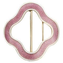 Antique Norwegian Pink Guilloché Enamel Belt Buckle by Marius Hammer, circa 1900