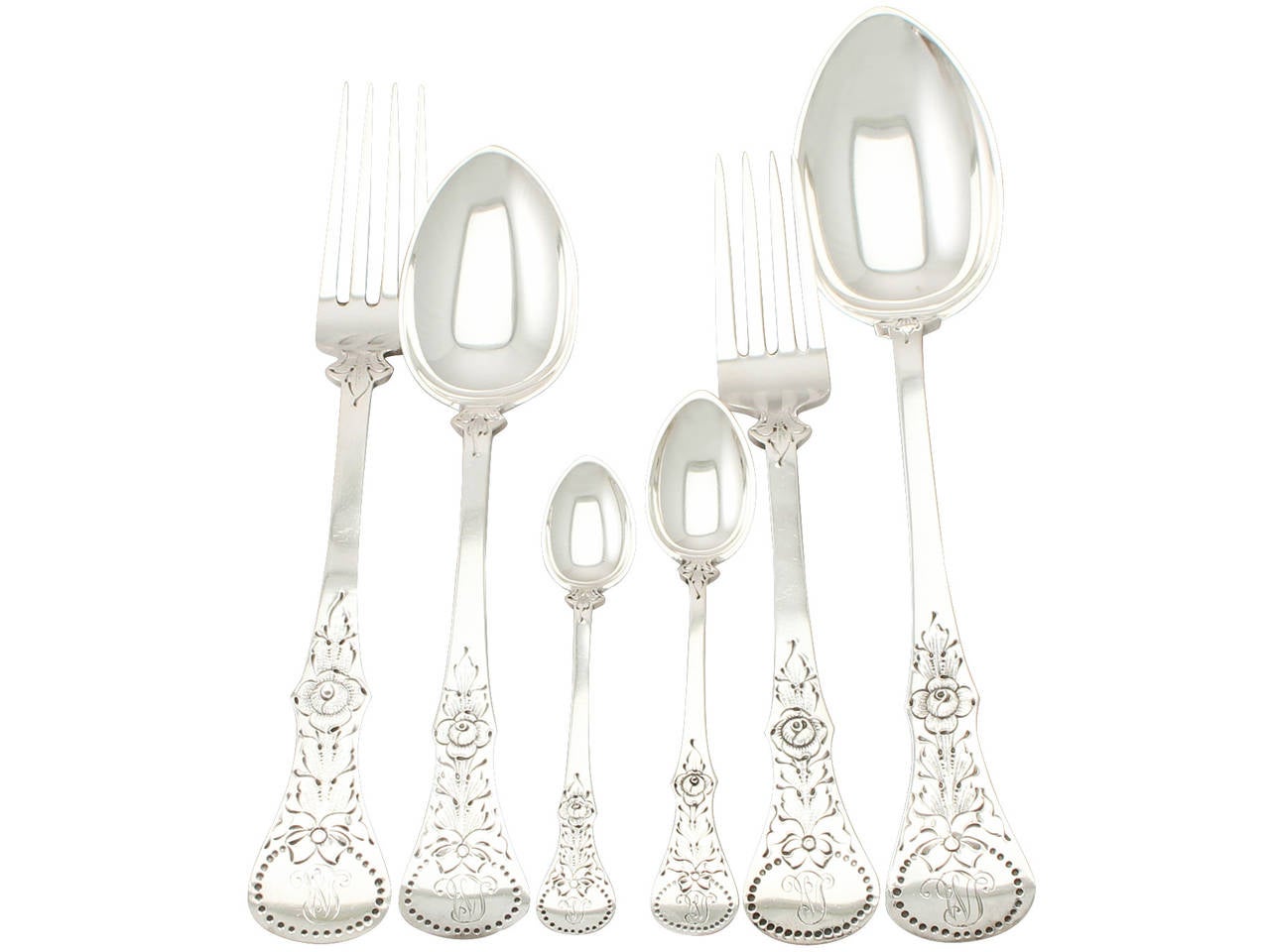 An exceptional, fine and impressive antique Norwegian 830 standard silver straight flatware service for six persons; an addition to our canteen of cutlery collection.

The pieces of this exceptional antique Norwegian silver straight flatware set /
