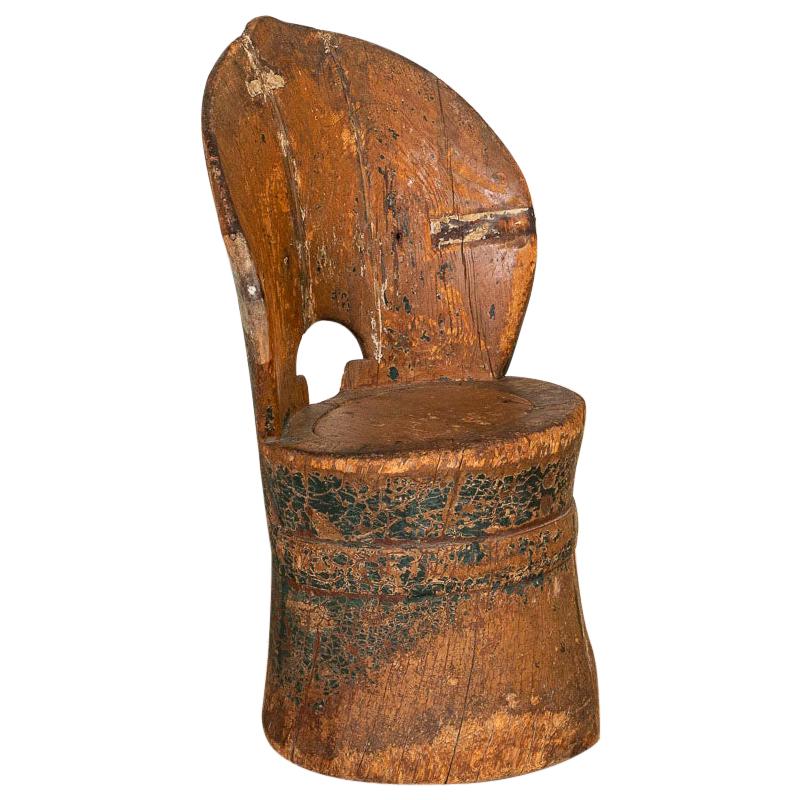 Antique Norwegian Small Kubbestol, Child's Chair