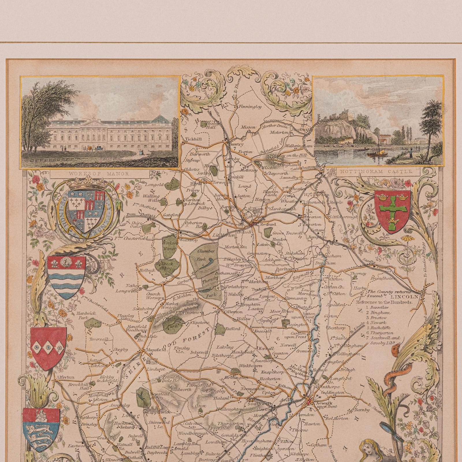 Antike Karte aus Nottinghamshire, englisch, gerahmt, Kartographisches Interesse, viktorianisch im Zustand „Gut“ im Angebot in Hele, Devon, GB