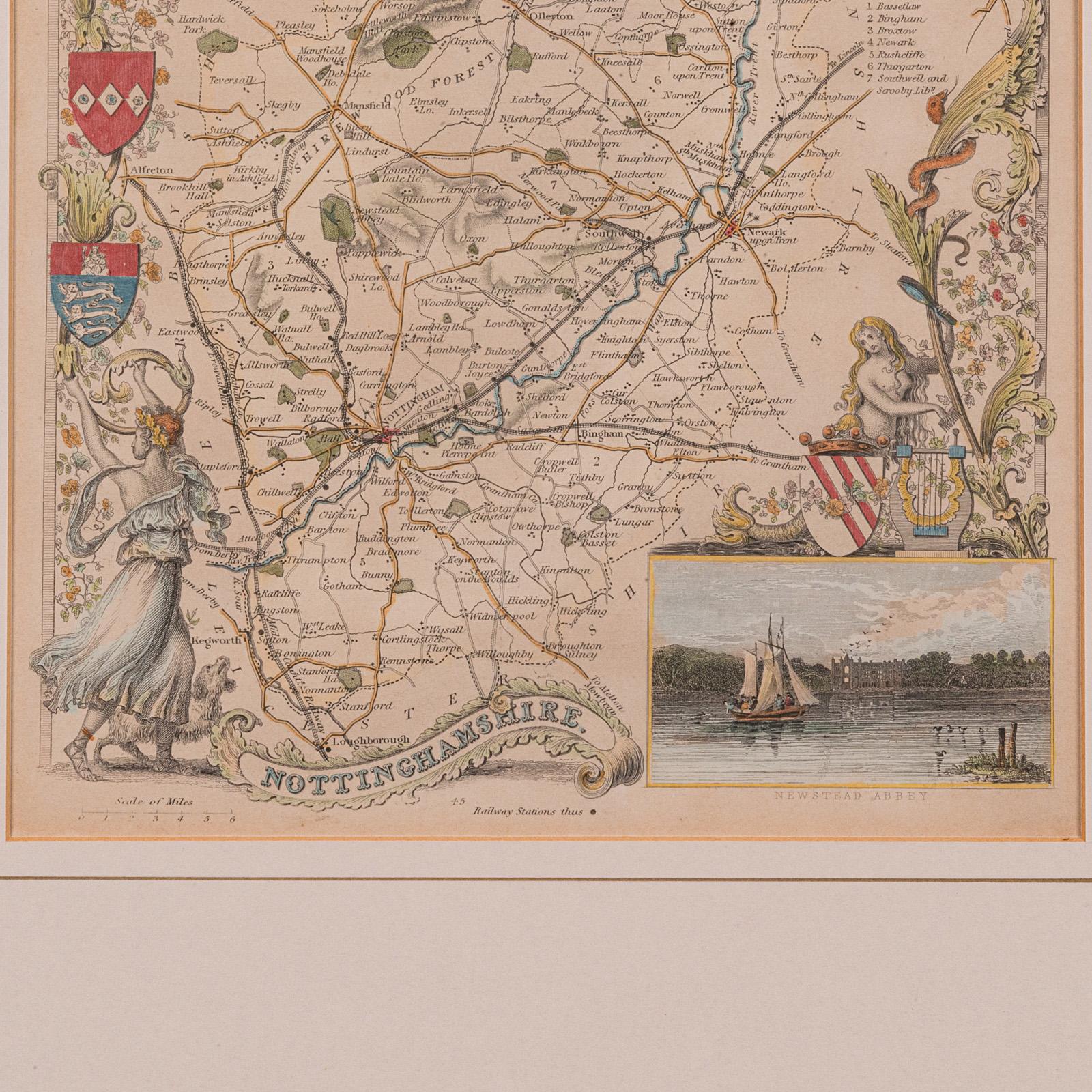 Antike Karte aus Nottinghamshire, englisch, gerahmt, Kartographisches Interesse, viktorianisch (19. Jahrhundert) im Angebot