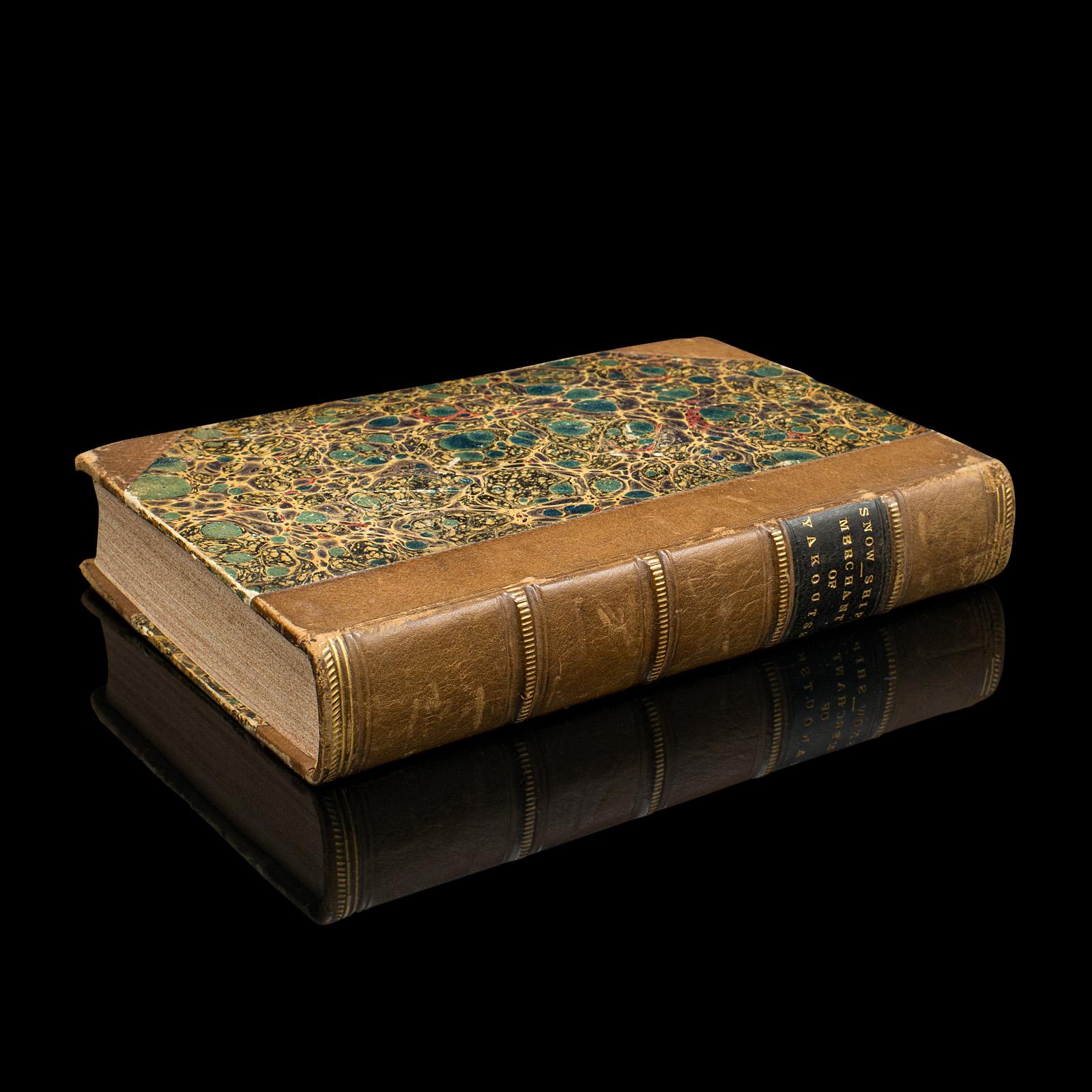 This is an antique novel The Snow Ship by Percy St. John. An English language fiction book with secondary title Merchant of Yakoutsk, dating to the Victorian period, this edition circa 1880.

Percy Bolingbroke St. John (1821 - 1889) was an English