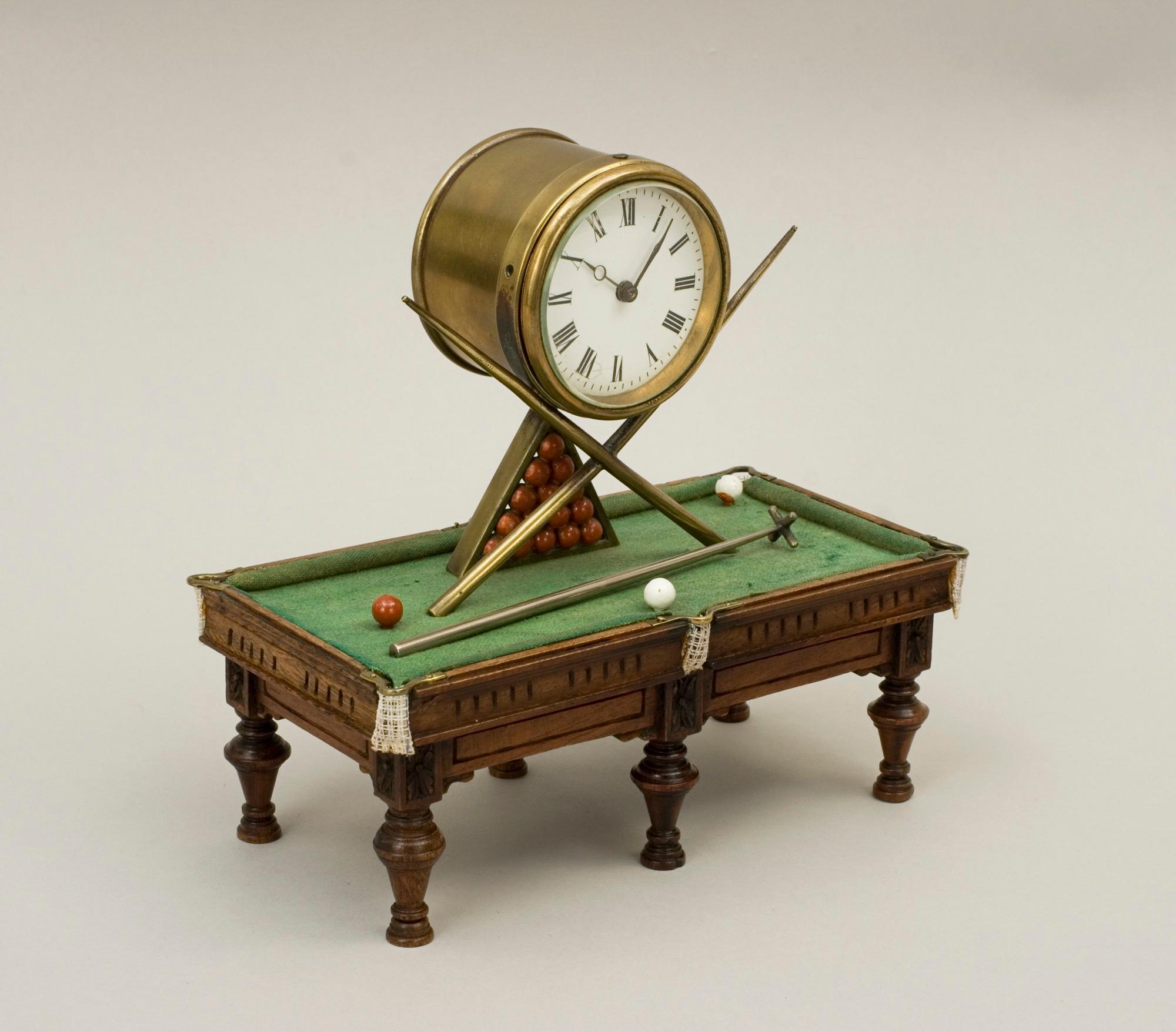 Metal Antique Novelty Billiard Clock For Sale