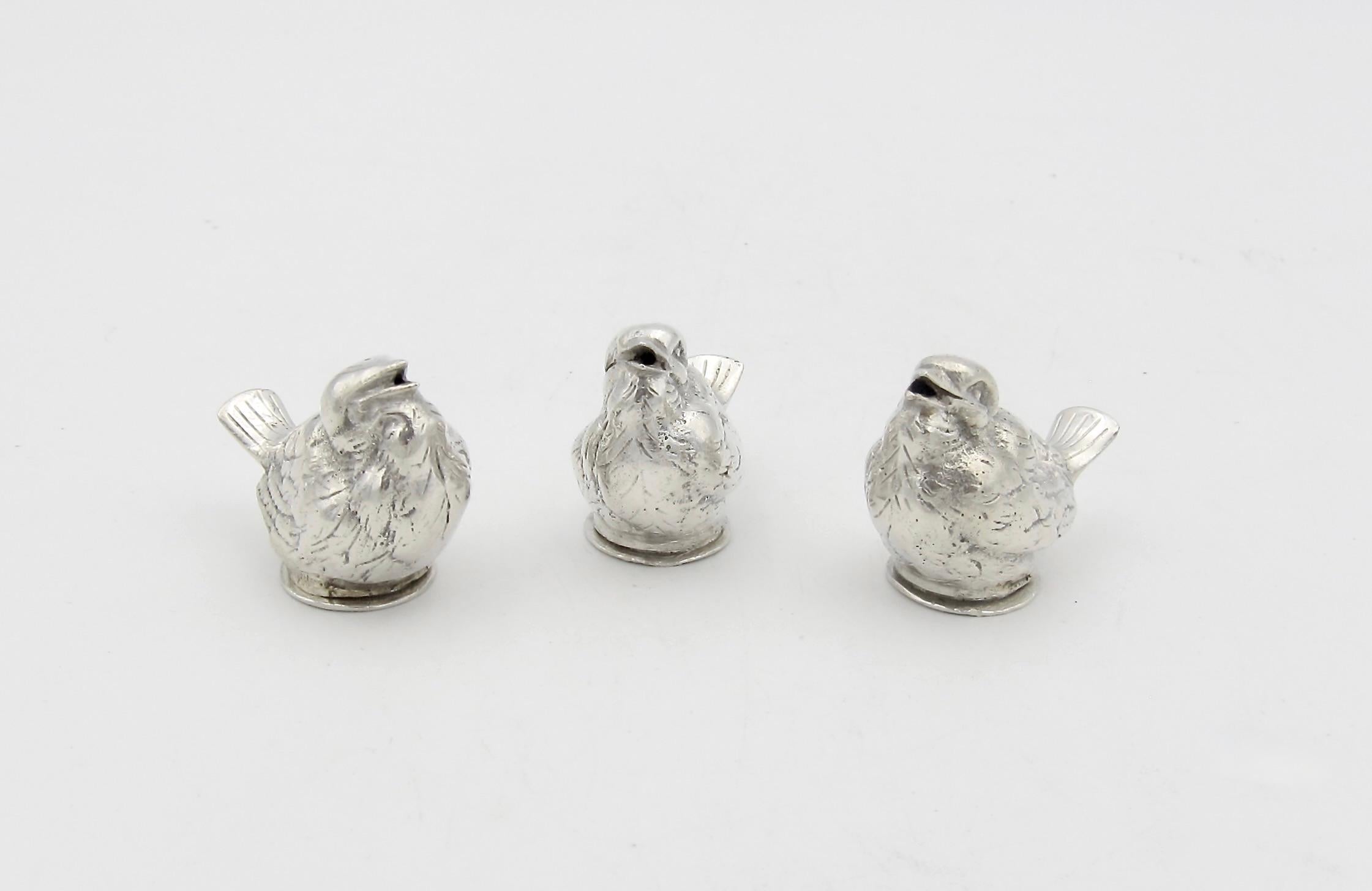 Late Victorian Antique Continental Novelty Bird Pepperette Shakers in 900 Silver