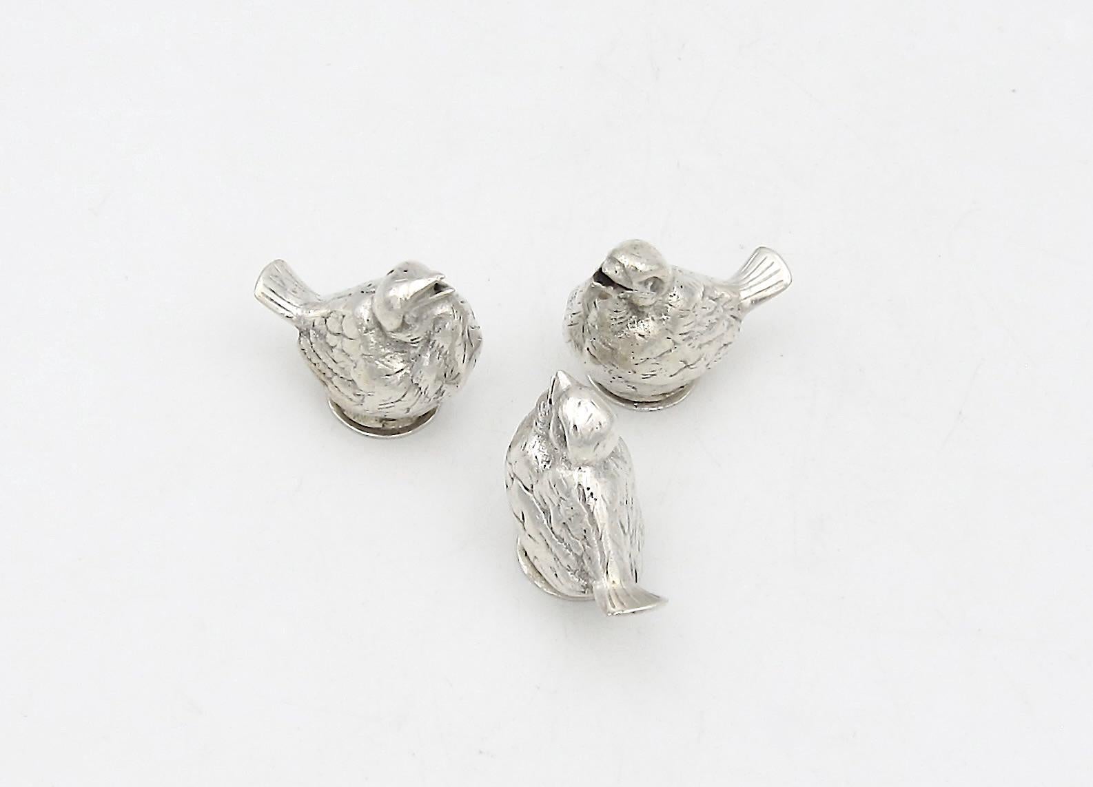 European Antique Continental Novelty Bird Pepperette Shakers in 900 Silver