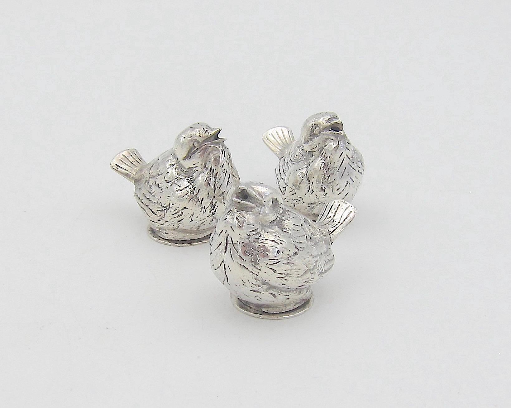 Antique Continental Novelty Bird Pepperette Shakers in 900 Silver 1