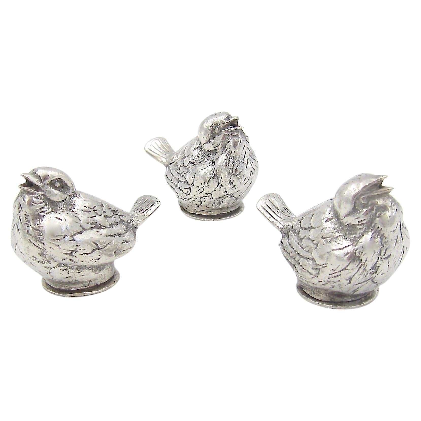 Antique Continental Novelty Bird Pepperette Shakers in 900 Silver