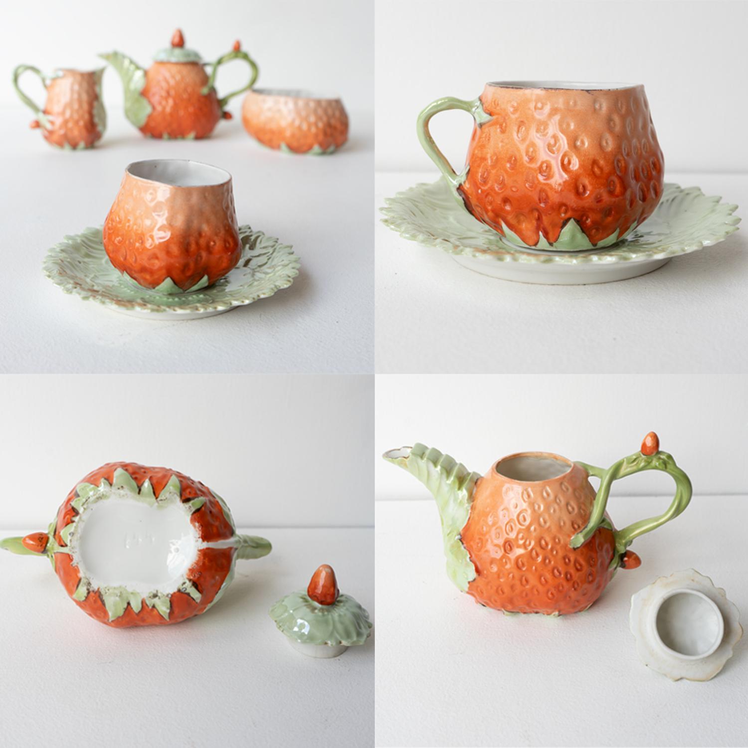 Antique Novelty China Strawberry Tea Set By Royal Bayreuth, 1920s Vintage  1