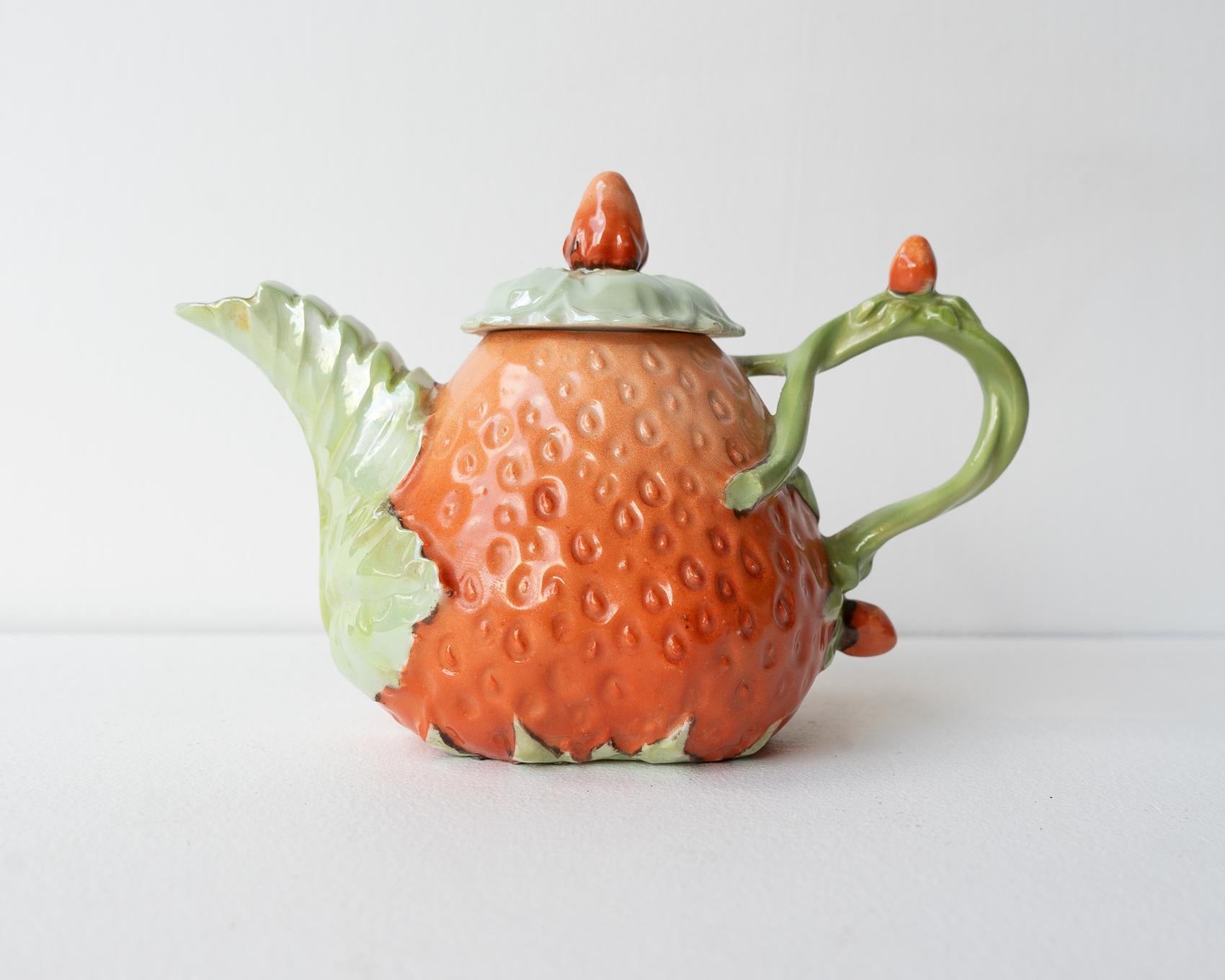 German Antique Novelty China Strawberry Tea Set By Royal Bayreuth, 1920s Vintage 