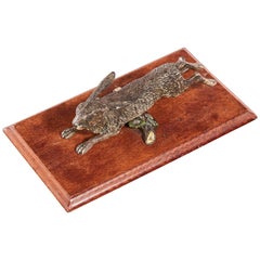 Antique Novelty Cold Painted Bronze Hare Desk Top Letter Hold