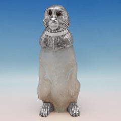 Antique Novelty Collectible Sterling Silver Monkey Claret Jug by Hodd & Son 1909