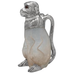 Antique Novelty Collectible Sterling Silver Monkey Claret Jug by Hodd & Son 1909