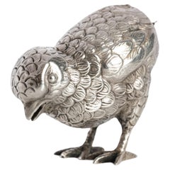 Antique Novelty Engraved Sterling Silver Bird Chick Salt Pepperette Pot 1900