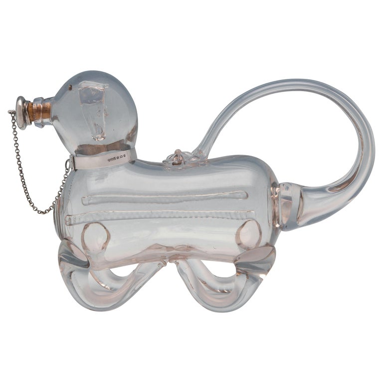 Antique Novelty Glass and Sterling Silver Gin Pig Decanter by Elkington