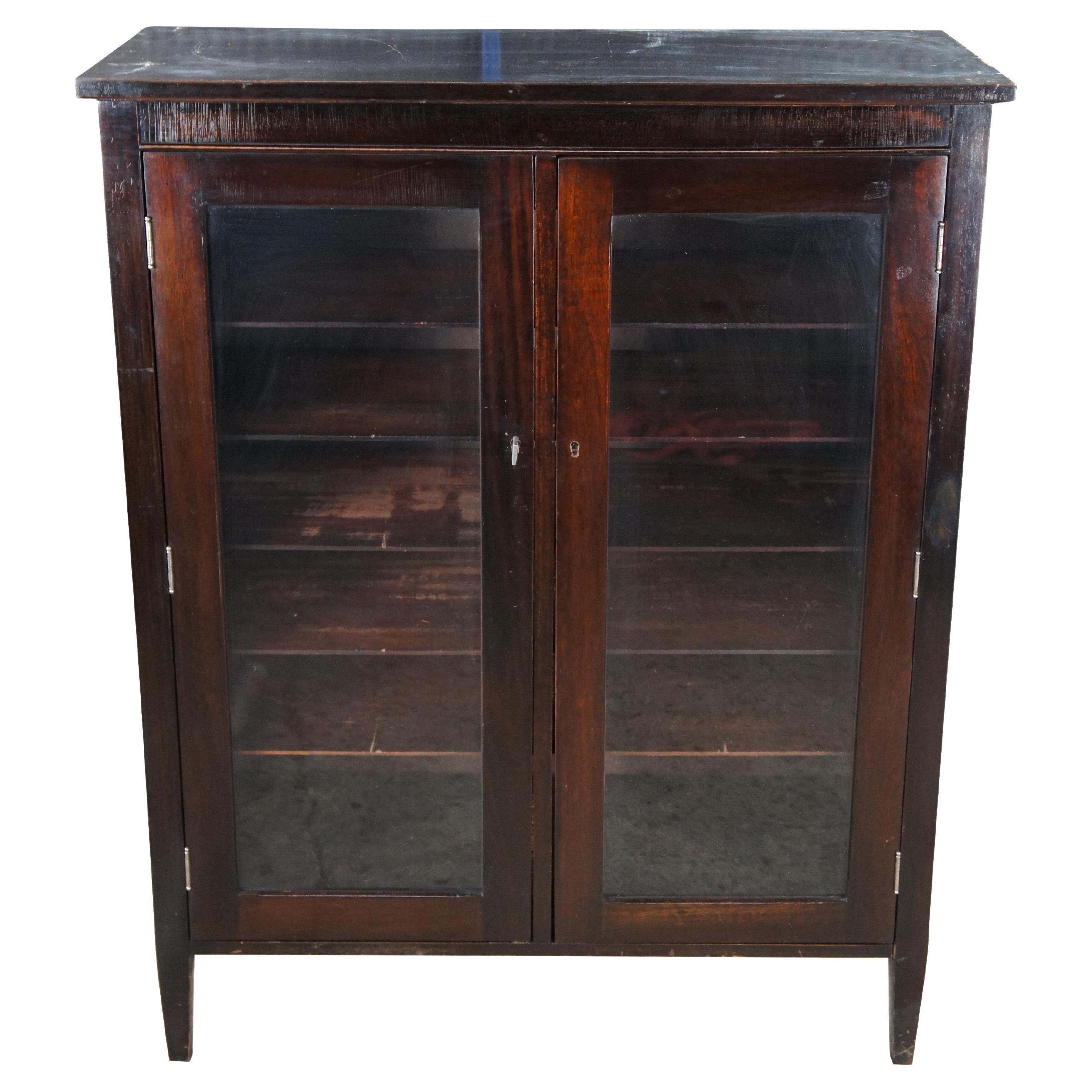 Antique Novelty Wood Works Co. Mission Style Mahogany Bookcase Display Cabinet For Sale