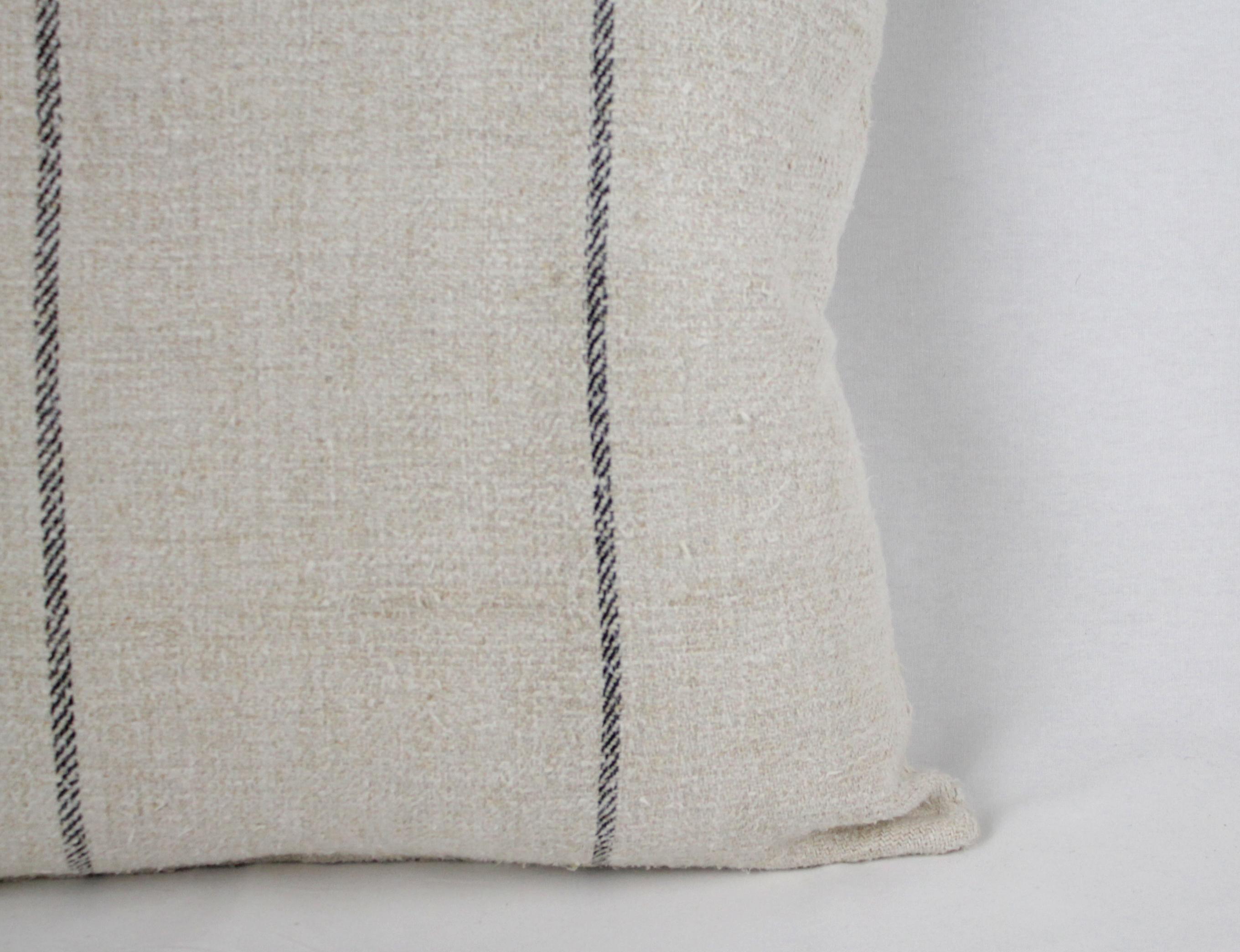 Linen Antique Nubby 19th Century European Black Stripe Grain Sack Pillows