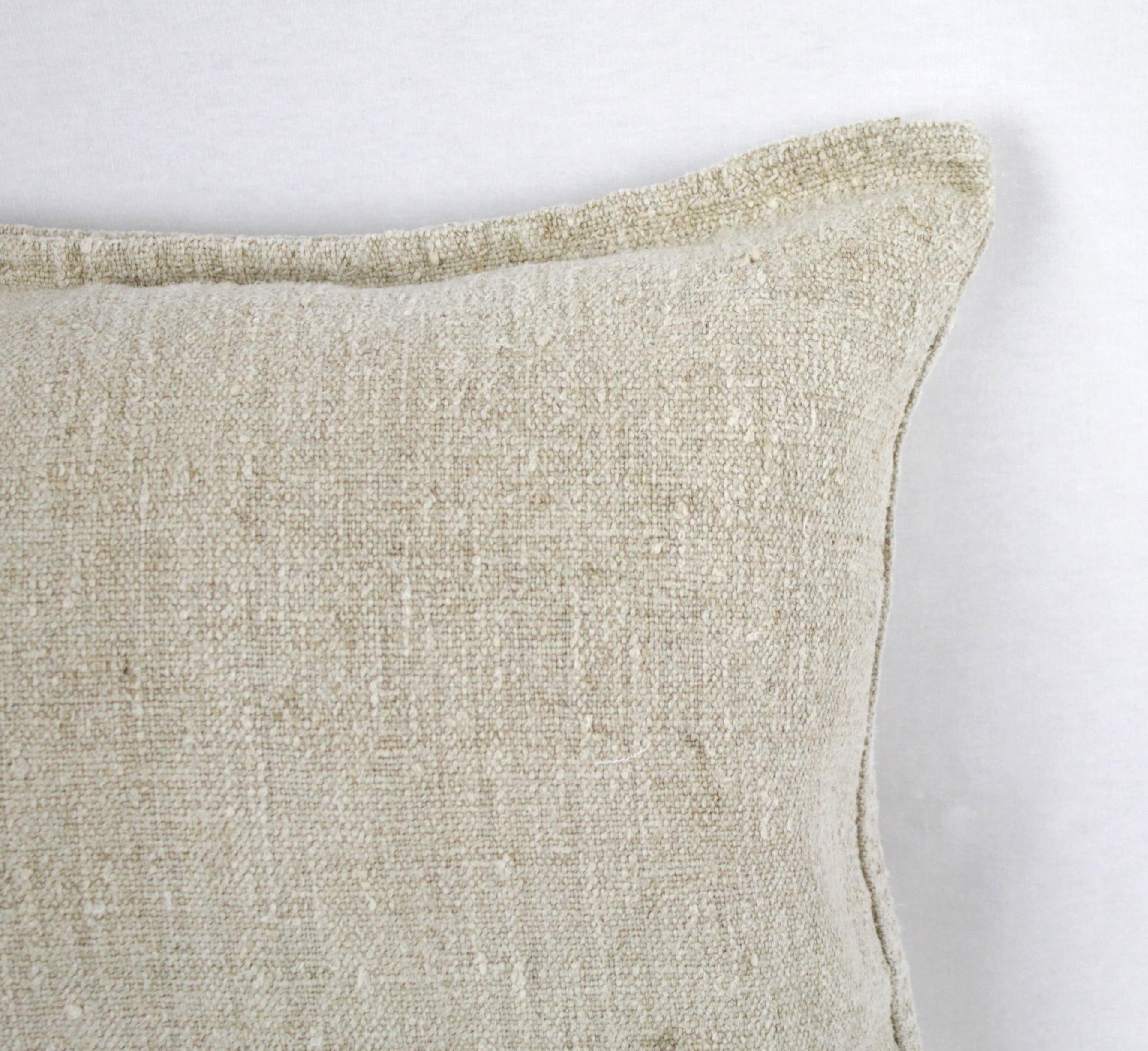 Antique Nubby 19th Century European Brown Stripe Grain Sack Pillows 3