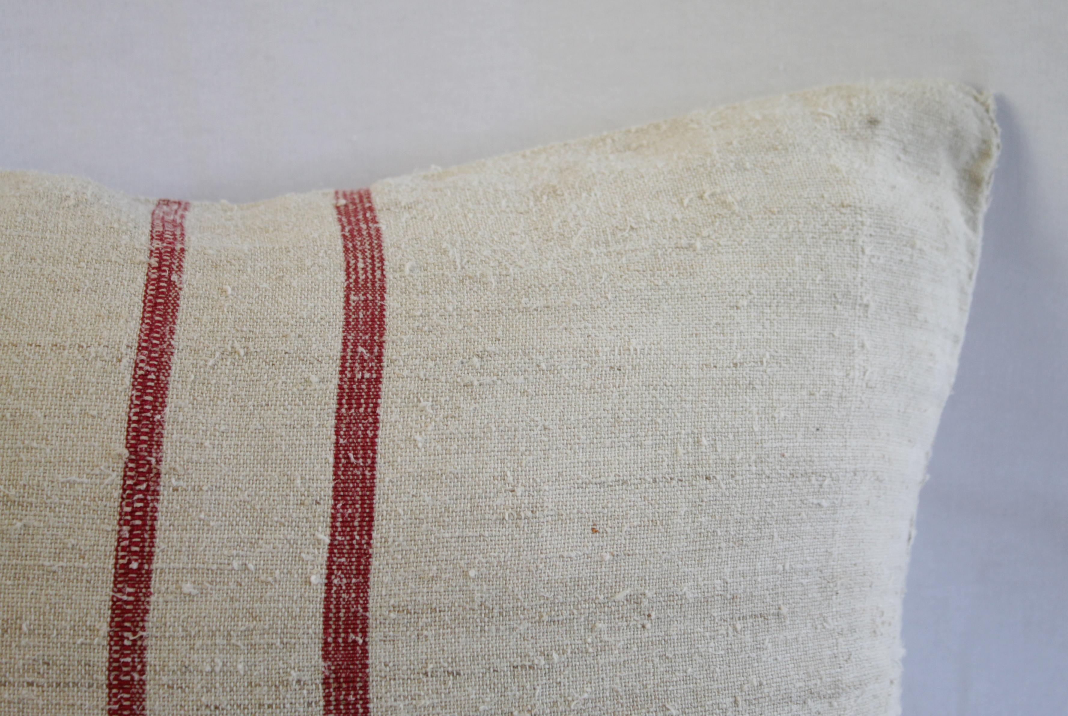 Antique Nubby 19th Century European Linen Grainsack Pillows 6