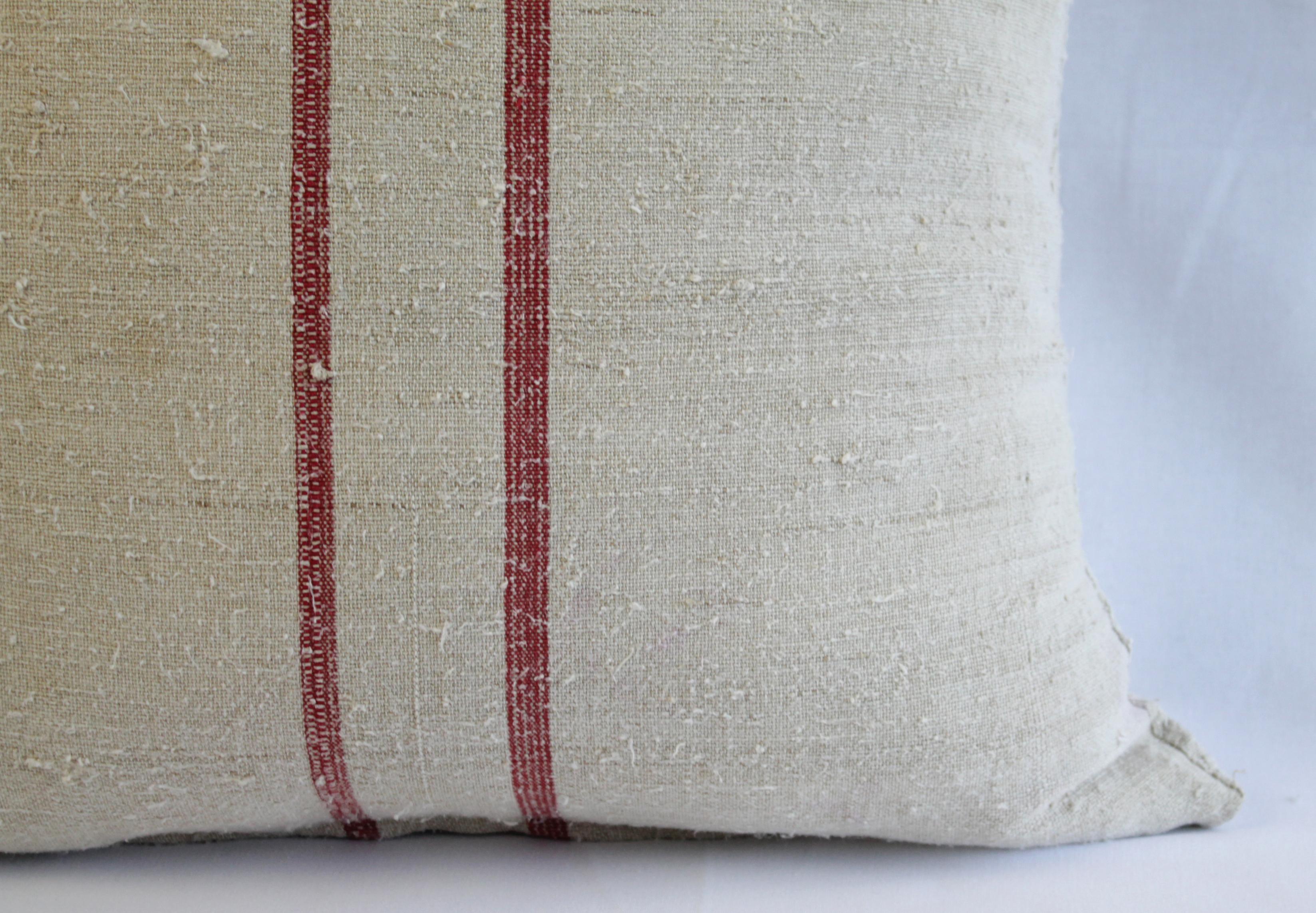 Antique Nubby 19th Century European Linen Grainsack Pillows 8