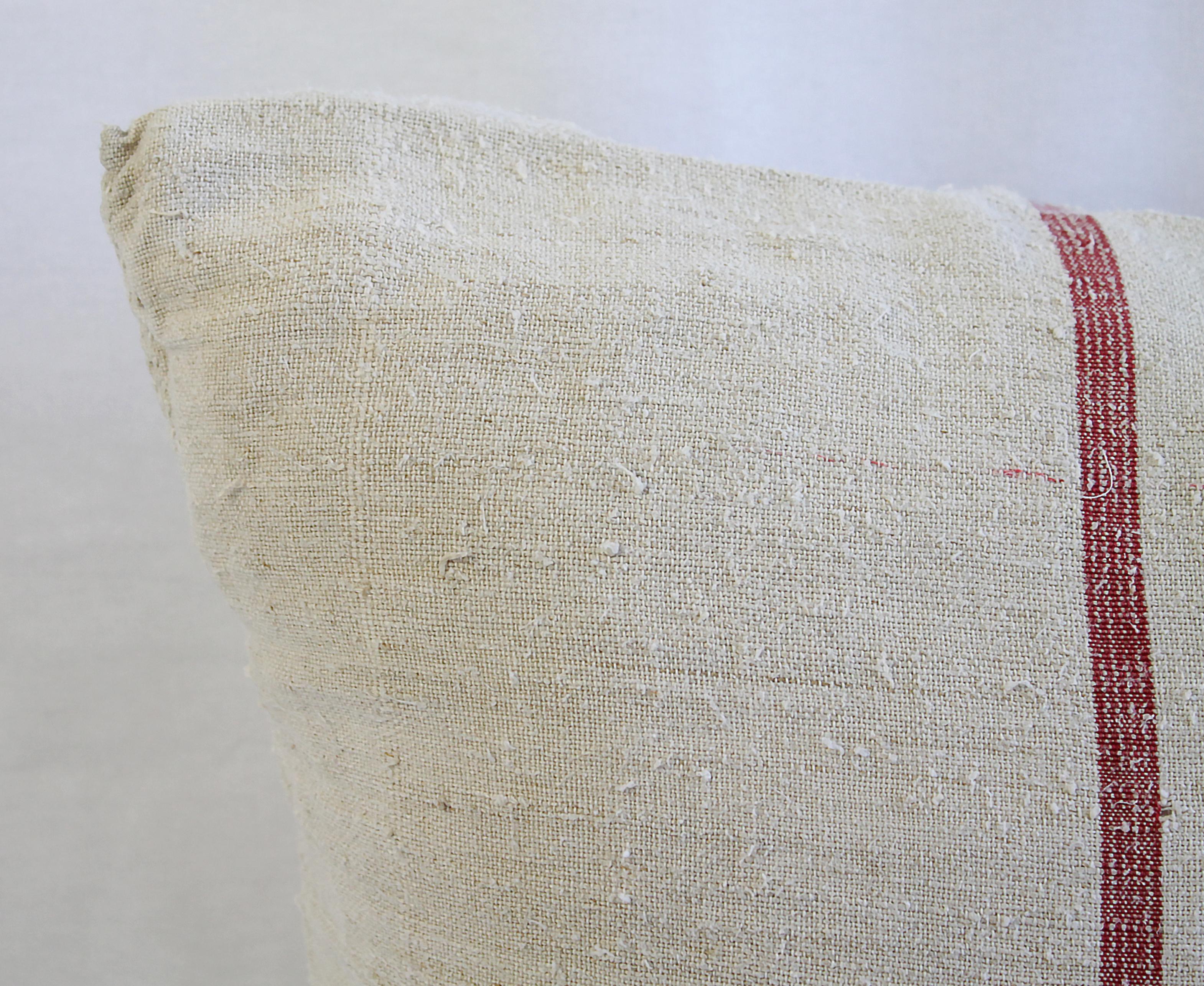Belgian Antique Nubby 19th Century European Linen Grainsack Pillows