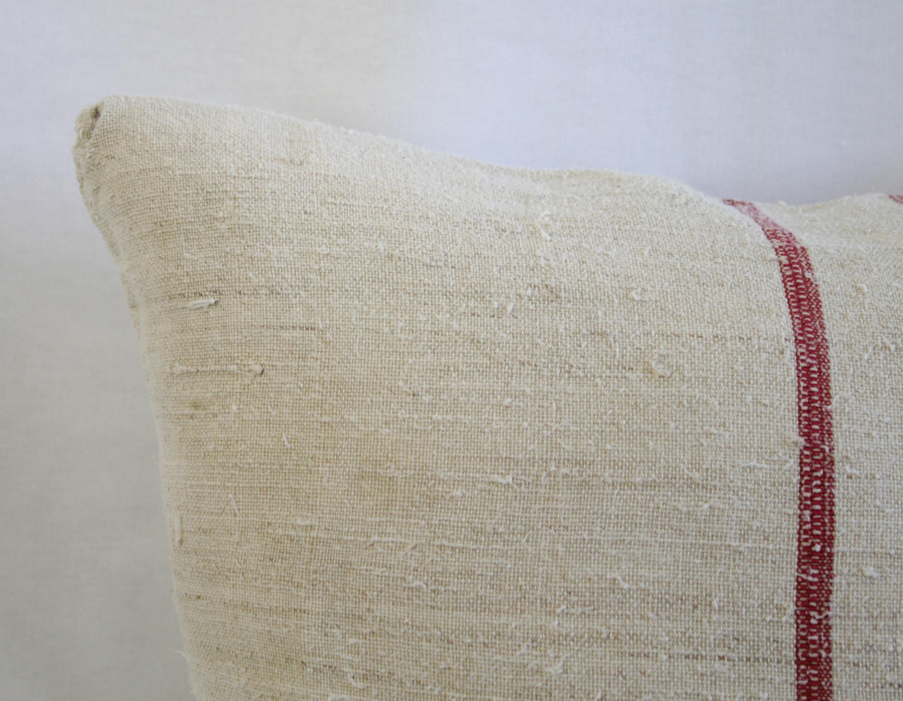 Antique Nubby 19th Century European Linen Grainsack Pillows 5