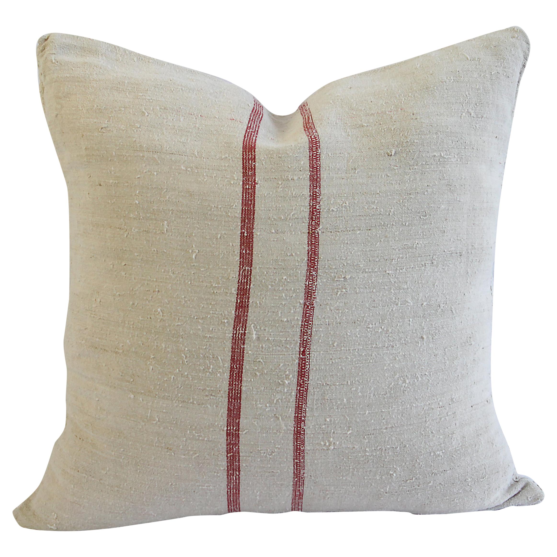 Antique Nubby 19th Century European Linen Grainsack Pillows