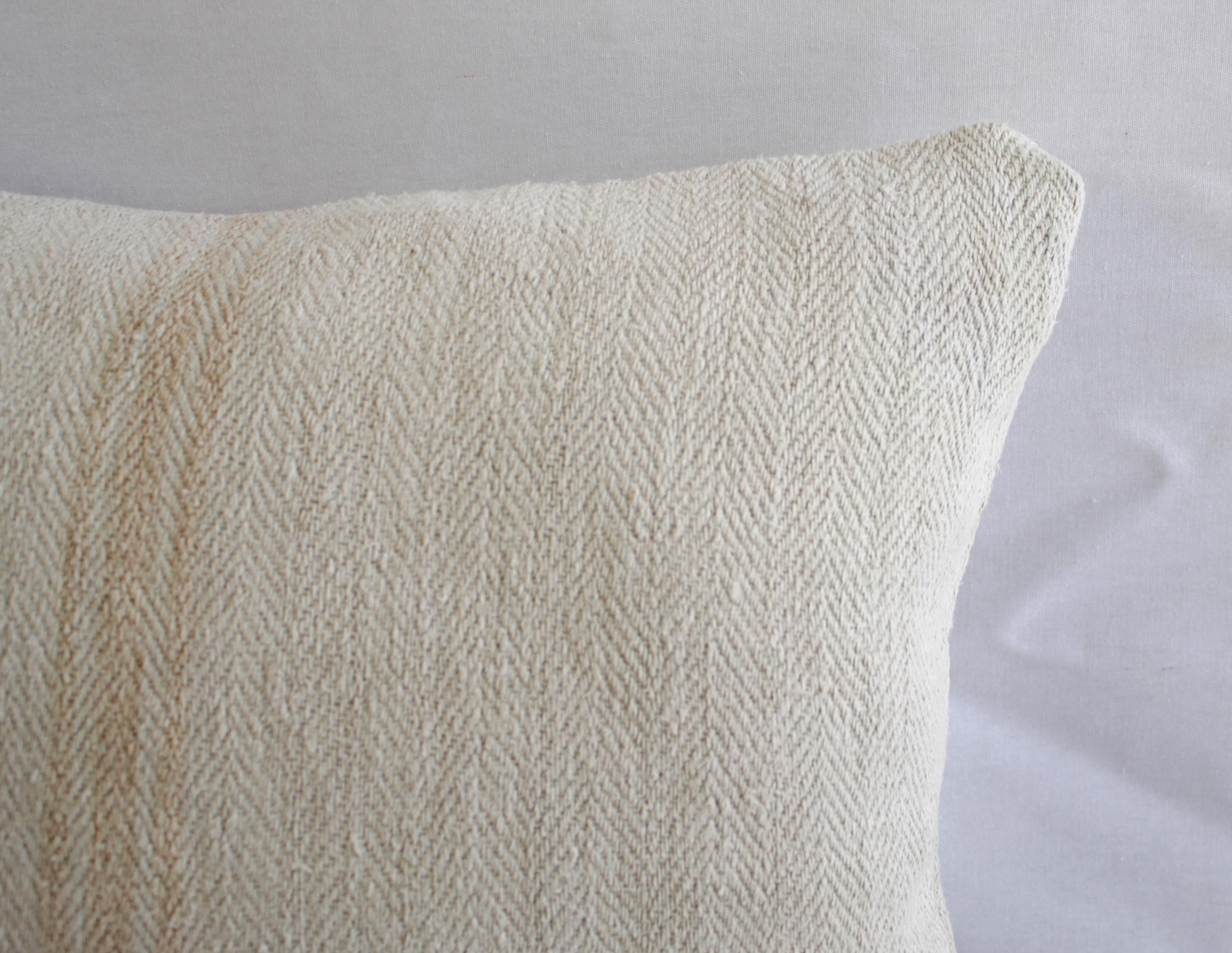 Antique Nubby 19th Century European Orange Stripe Grain Sack Pillows 5
