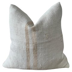 Used Nubby 19th Century European Orange Stripe Grain Sack Pillows