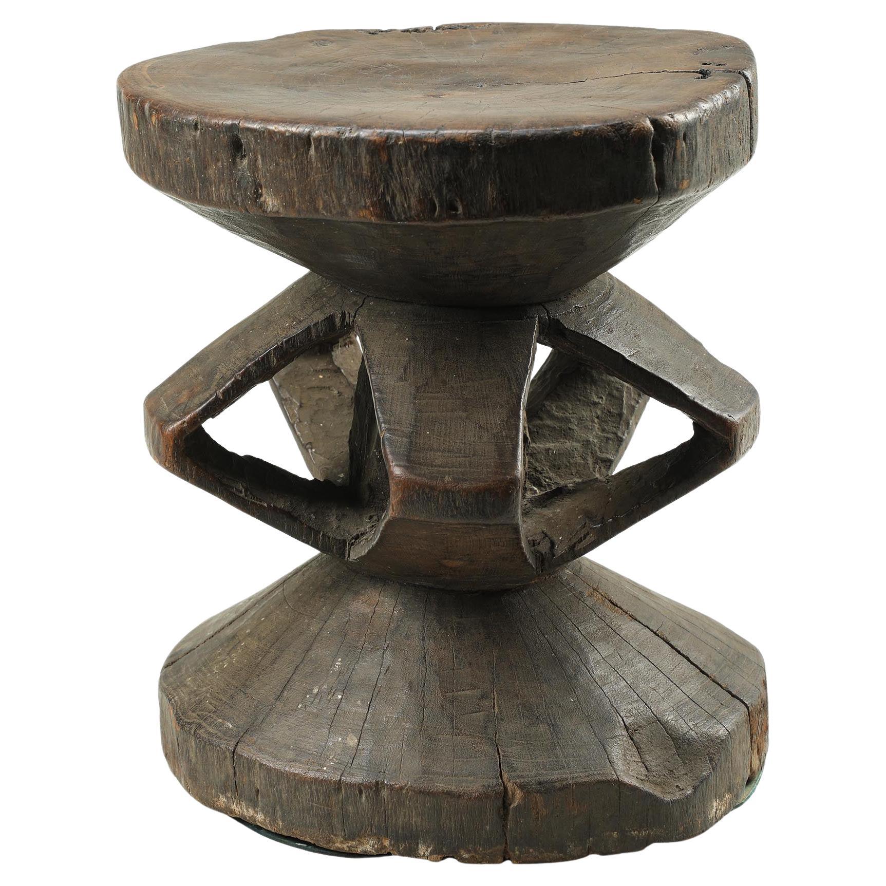 Antique Nupe Carved Wood Openwork Geometric Stool