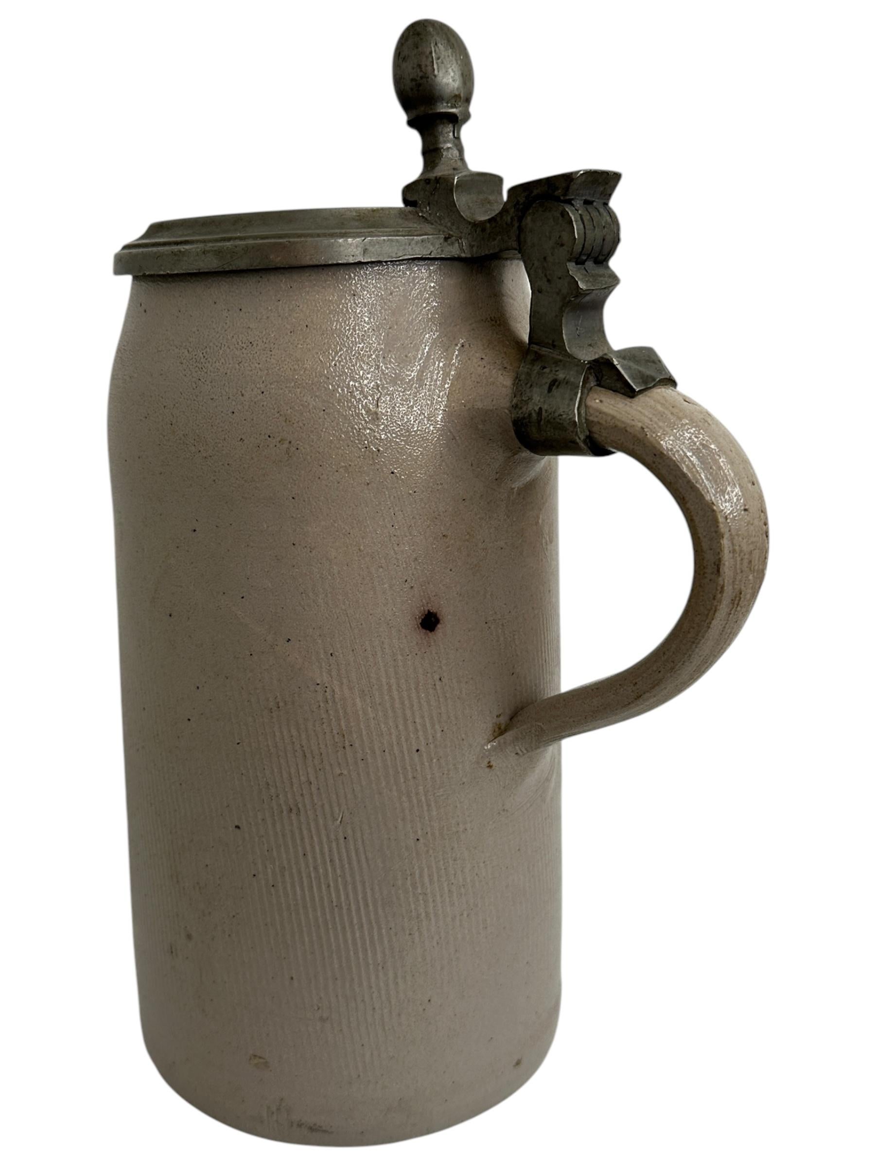 Hand-Crafted Antique Nuremberg Brewery Lidded Stoneware Beer Stein, 1891 dated For Sale