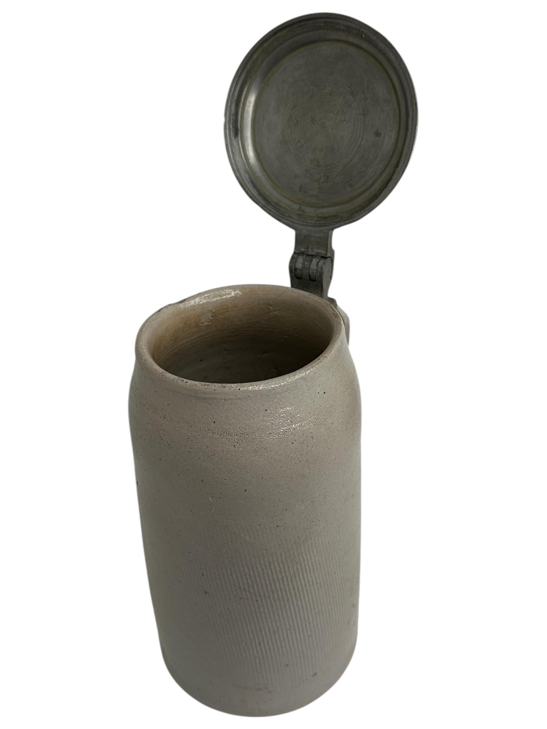 Late 19th Century Antique Nuremberg Brewery Lidded Stoneware Beer Stein, 1891 dated For Sale
