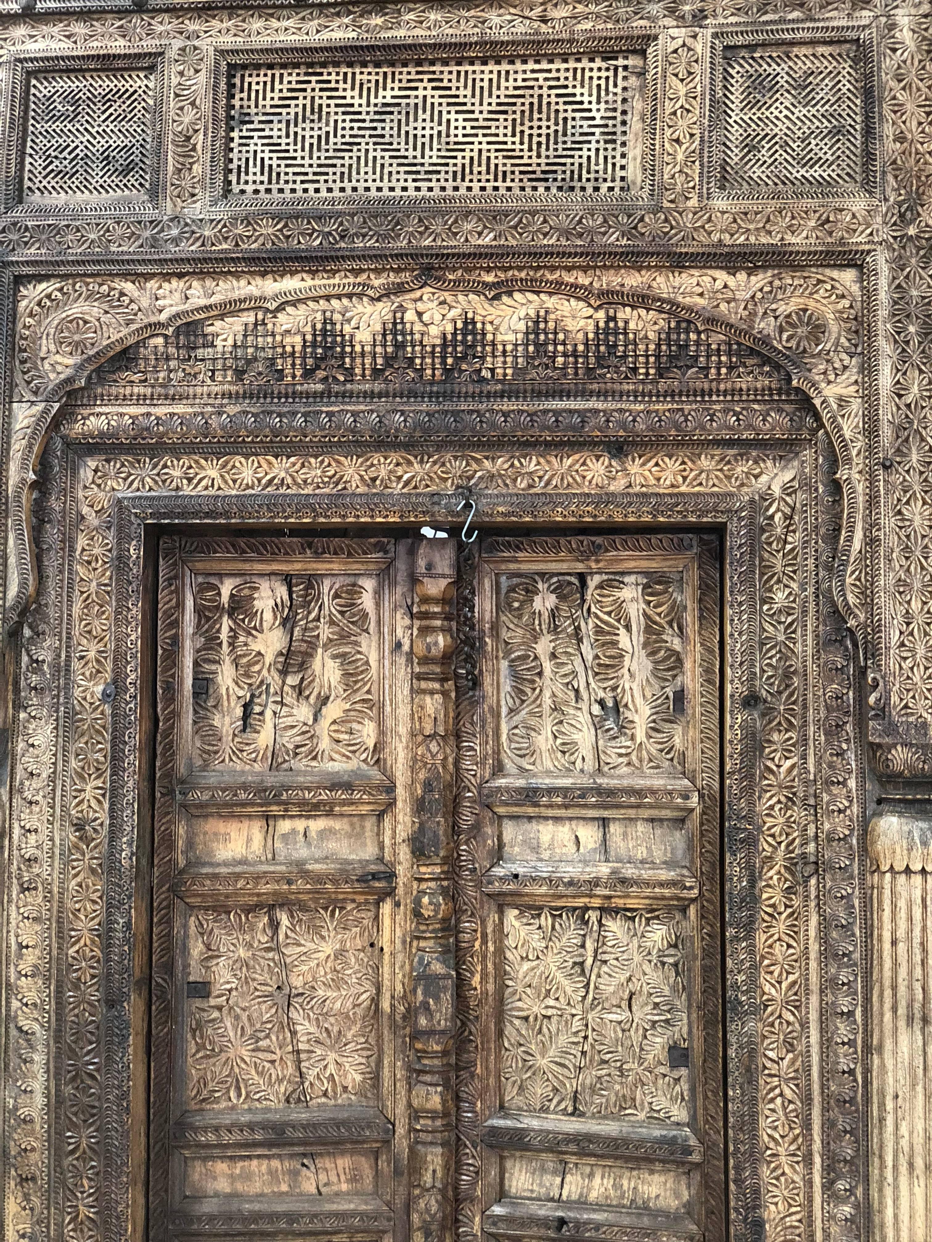 Antique Nuristan Afghani Hand-Carved Wood Doorway, 1800 In Good Condition In Sofia, BG