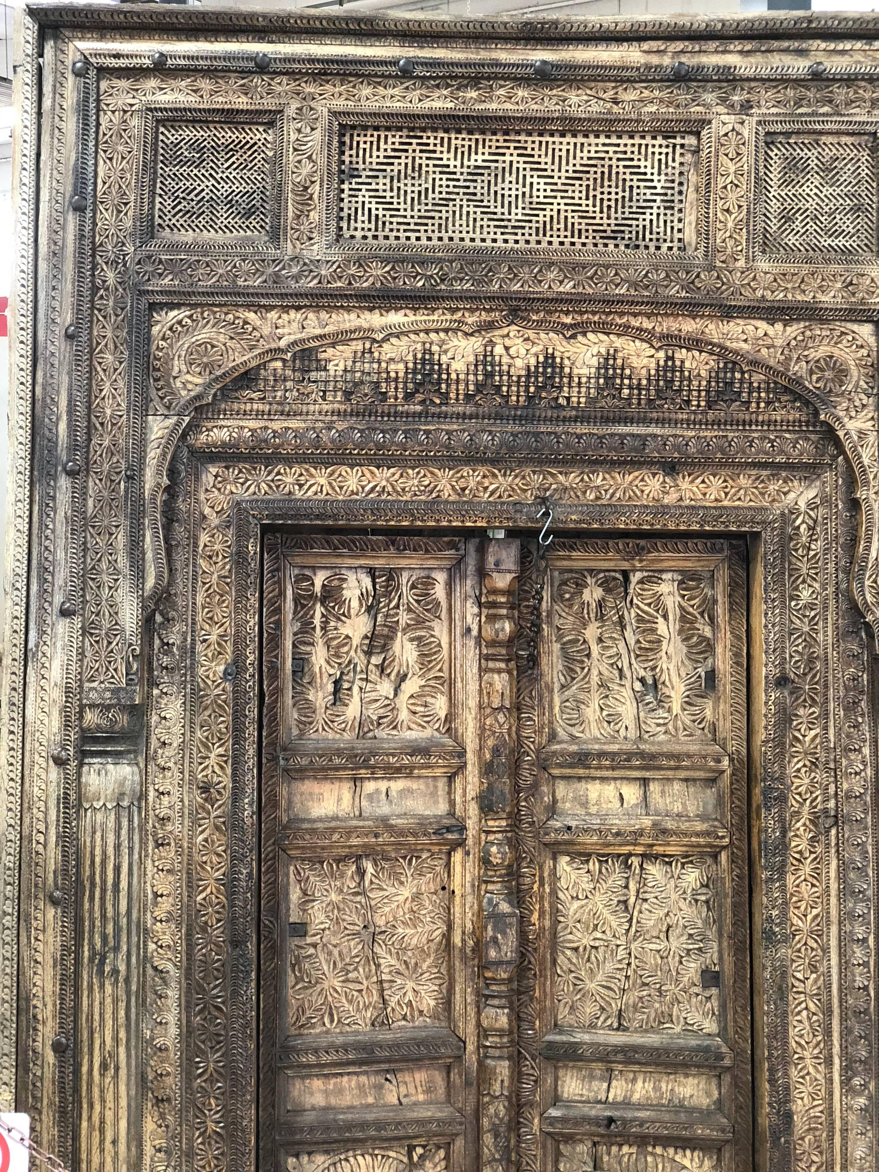 Early 19th Century Antique Nuristan Afghani Hand-Carved Wood Doorway, 1800
