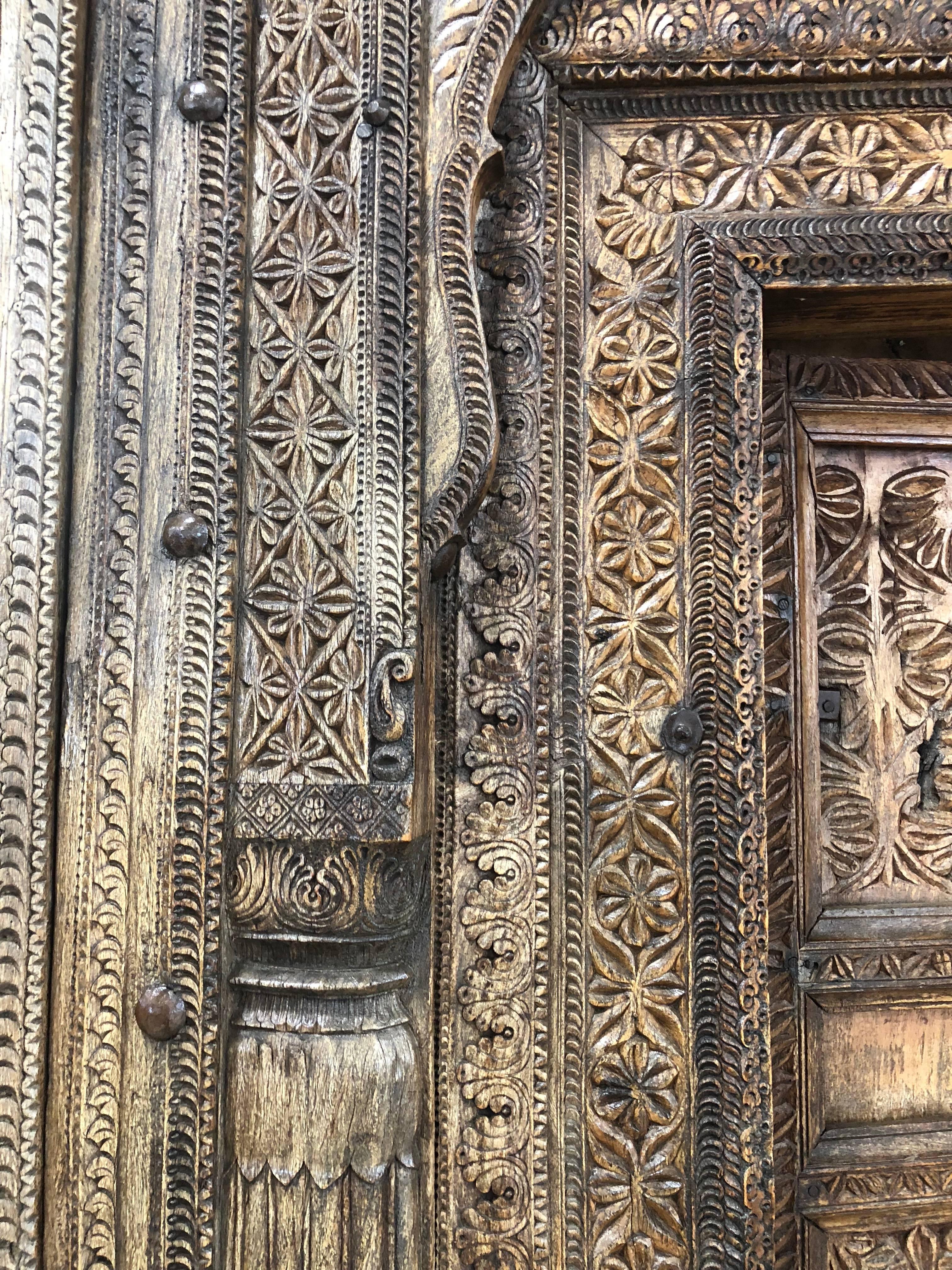 Pine Antique Nuristan Afghani Hand-Carved Wood Doorway, 1800
