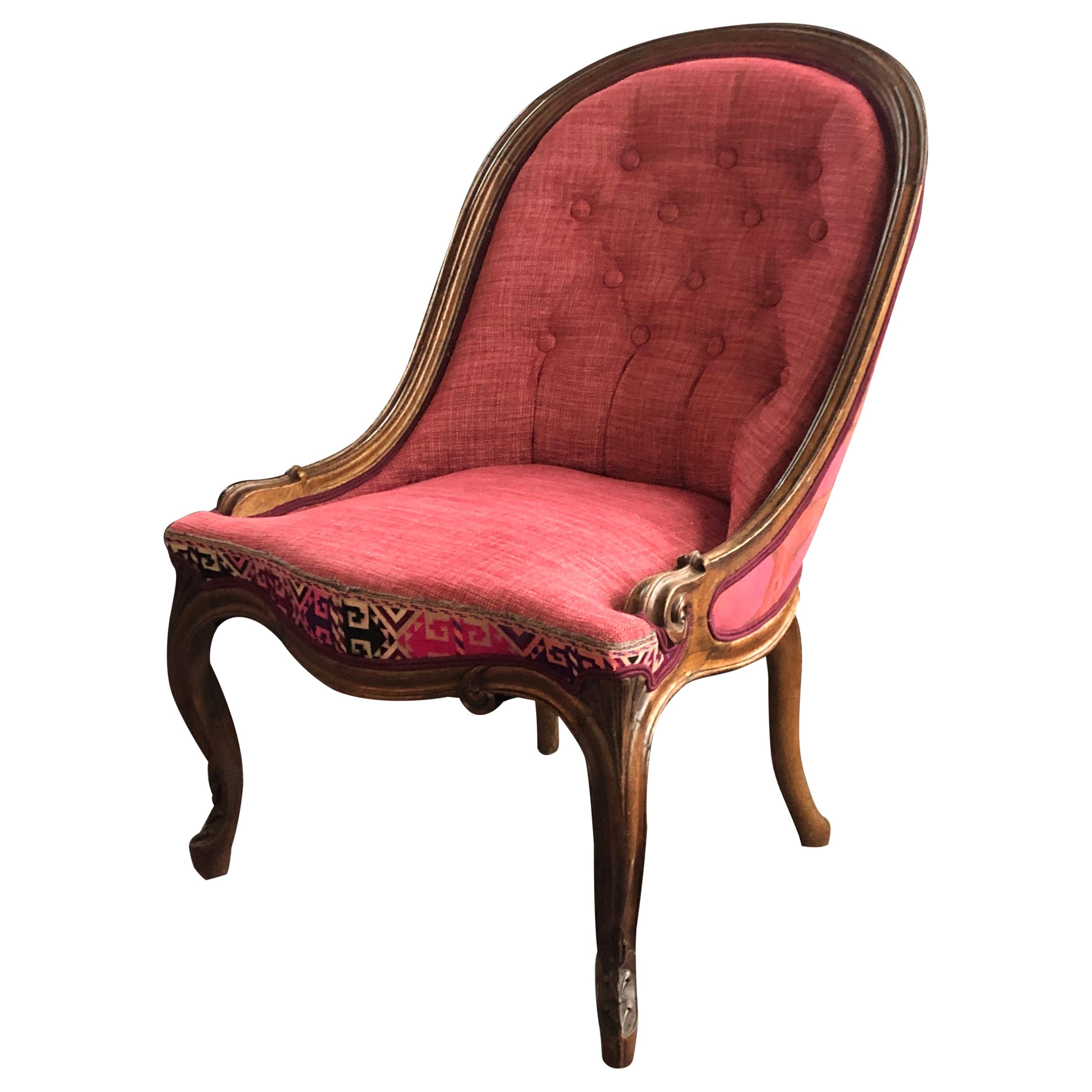 Antique Nursing Chair 19th Century with Antique Embroidered Strip For Sale