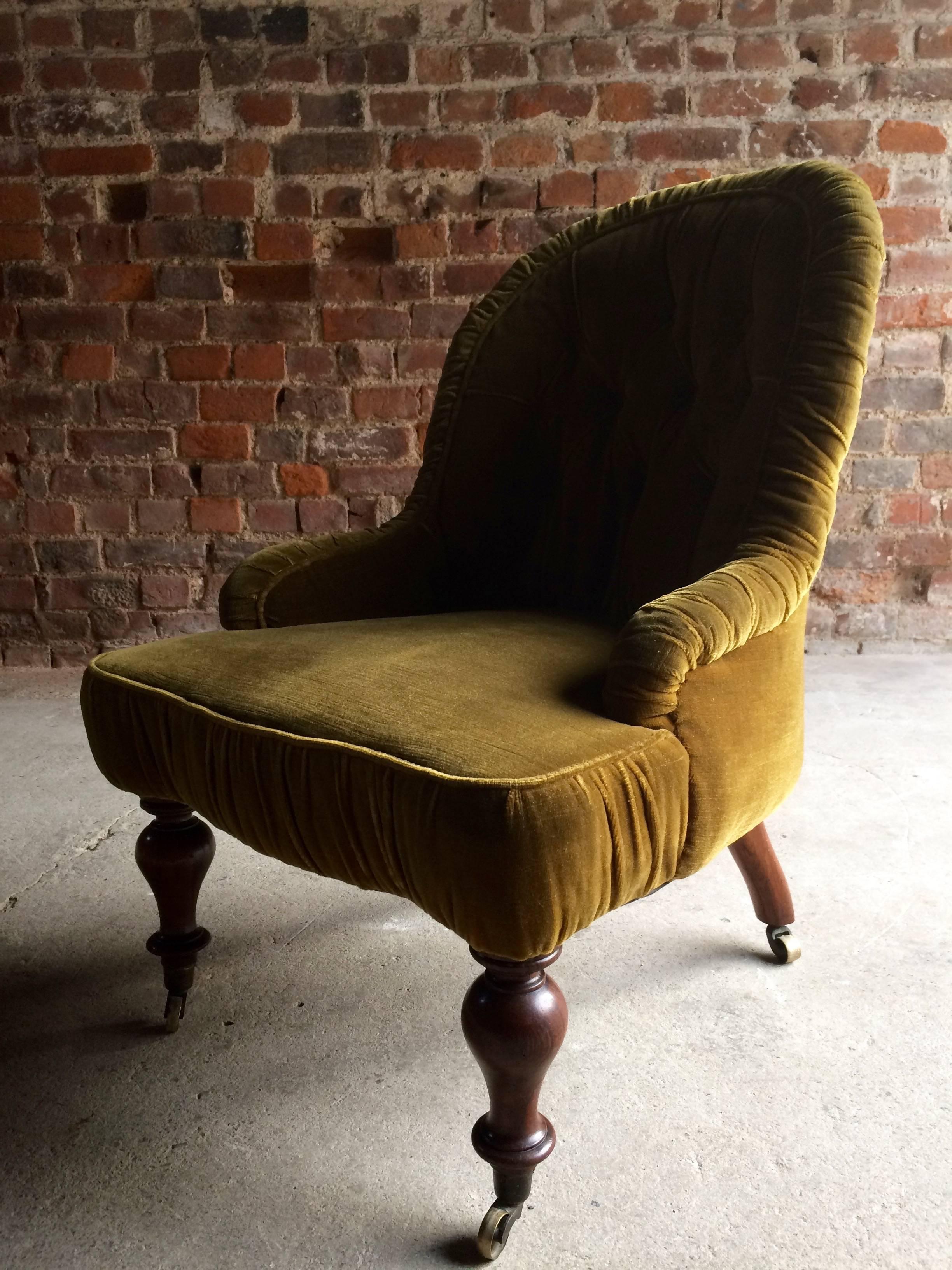 Antique Nursing Chair Button Back Victorian 19th Century Rosewood Green 4